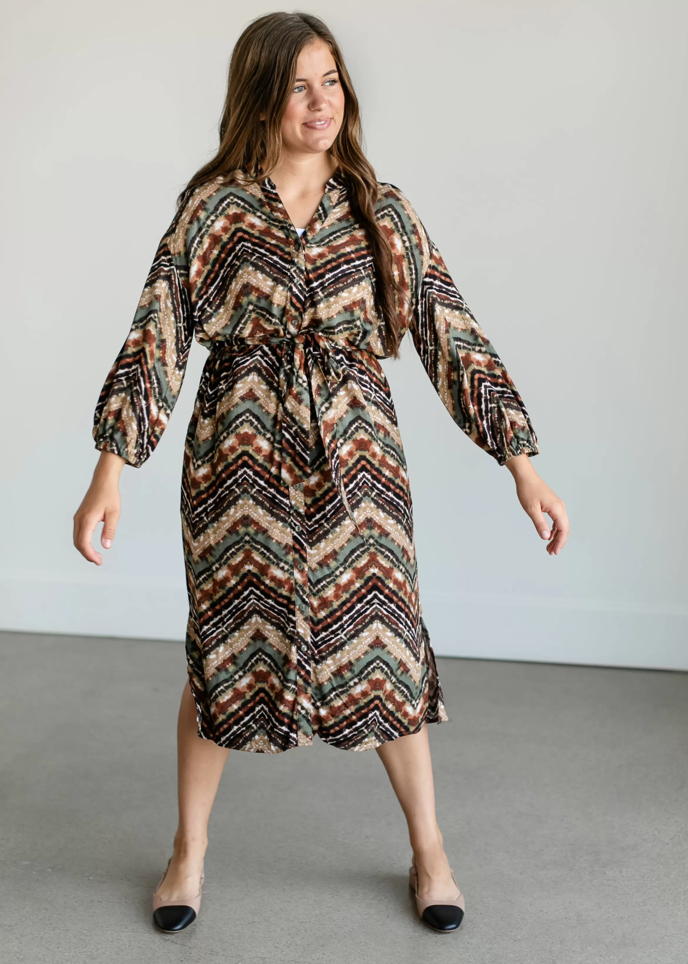 Apricot Inc Abstract Chevron Midi Shirtdress Best Sale