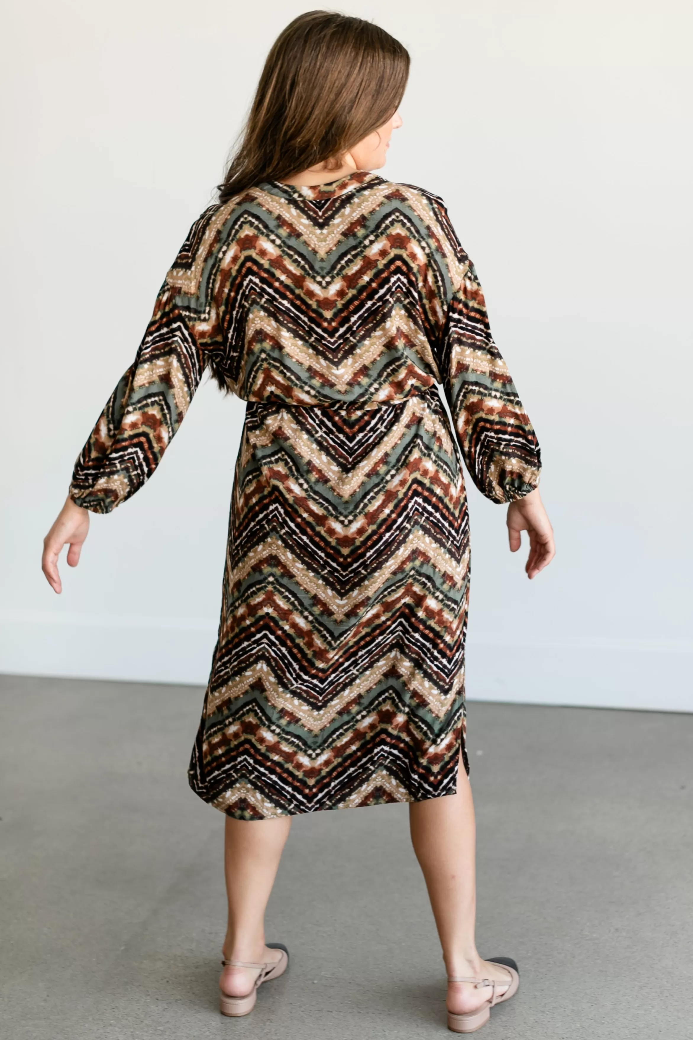 Apricot Inc Abstract Chevron Midi Shirtdress Best Sale