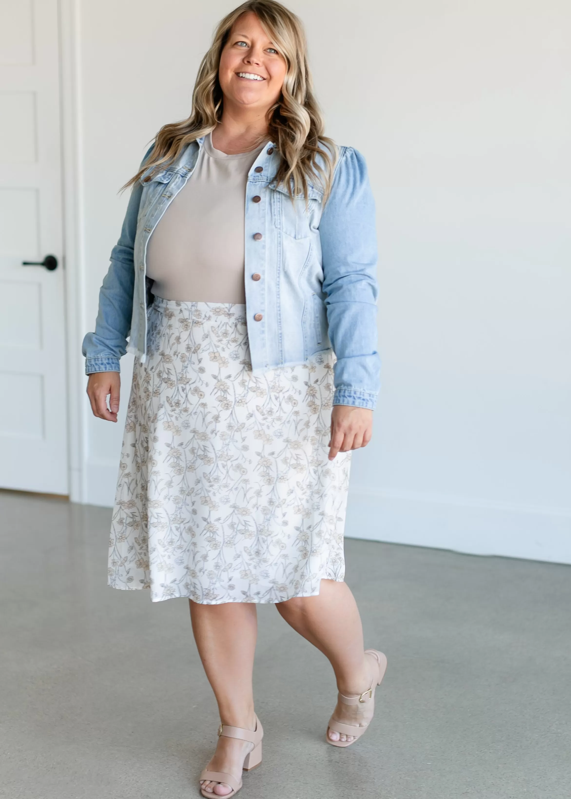 Mikarose A-Line Vintage Floral Midi Skirt Shop