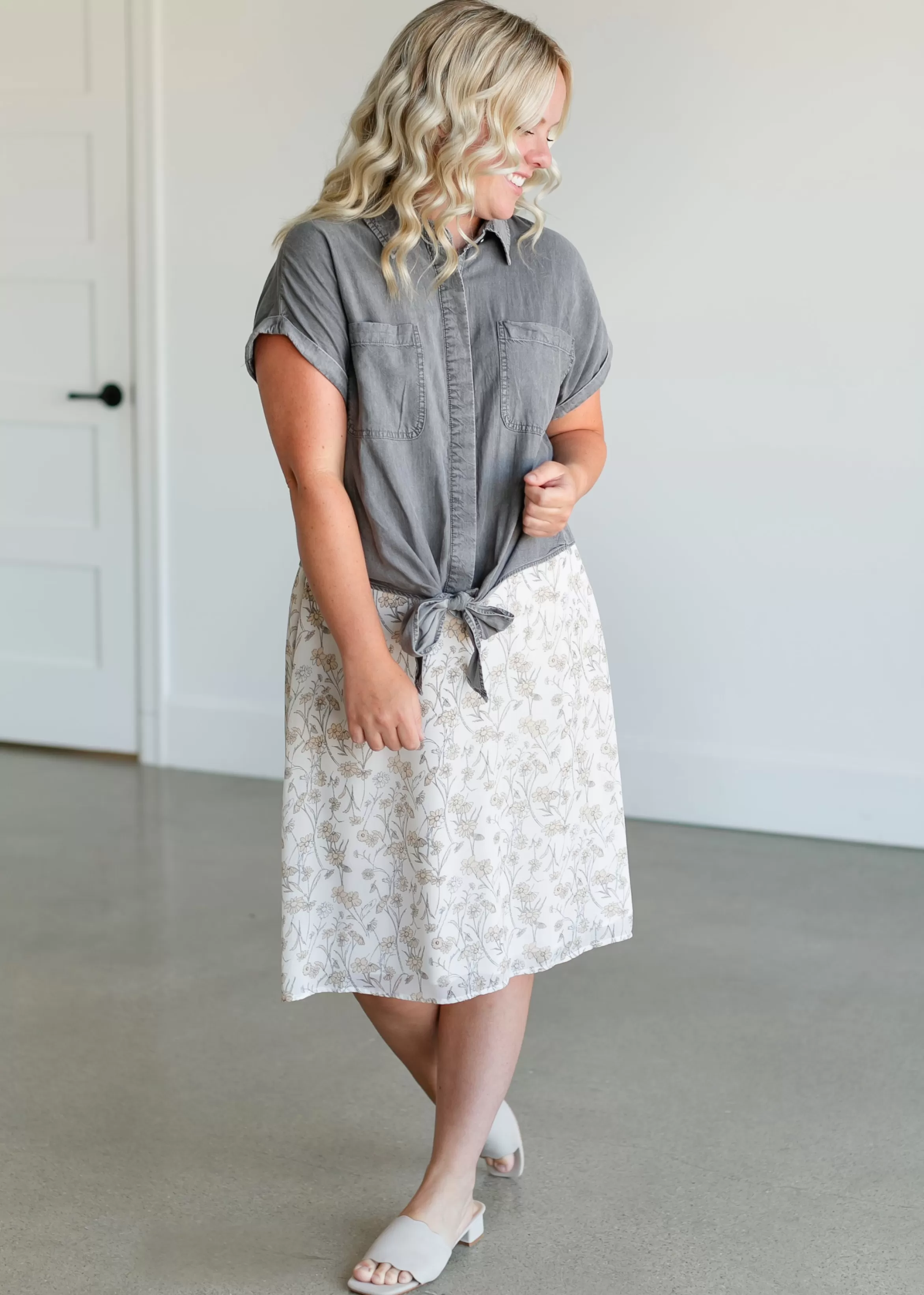 Mikarose A-Line Vintage Floral Midi Skirt Shop
