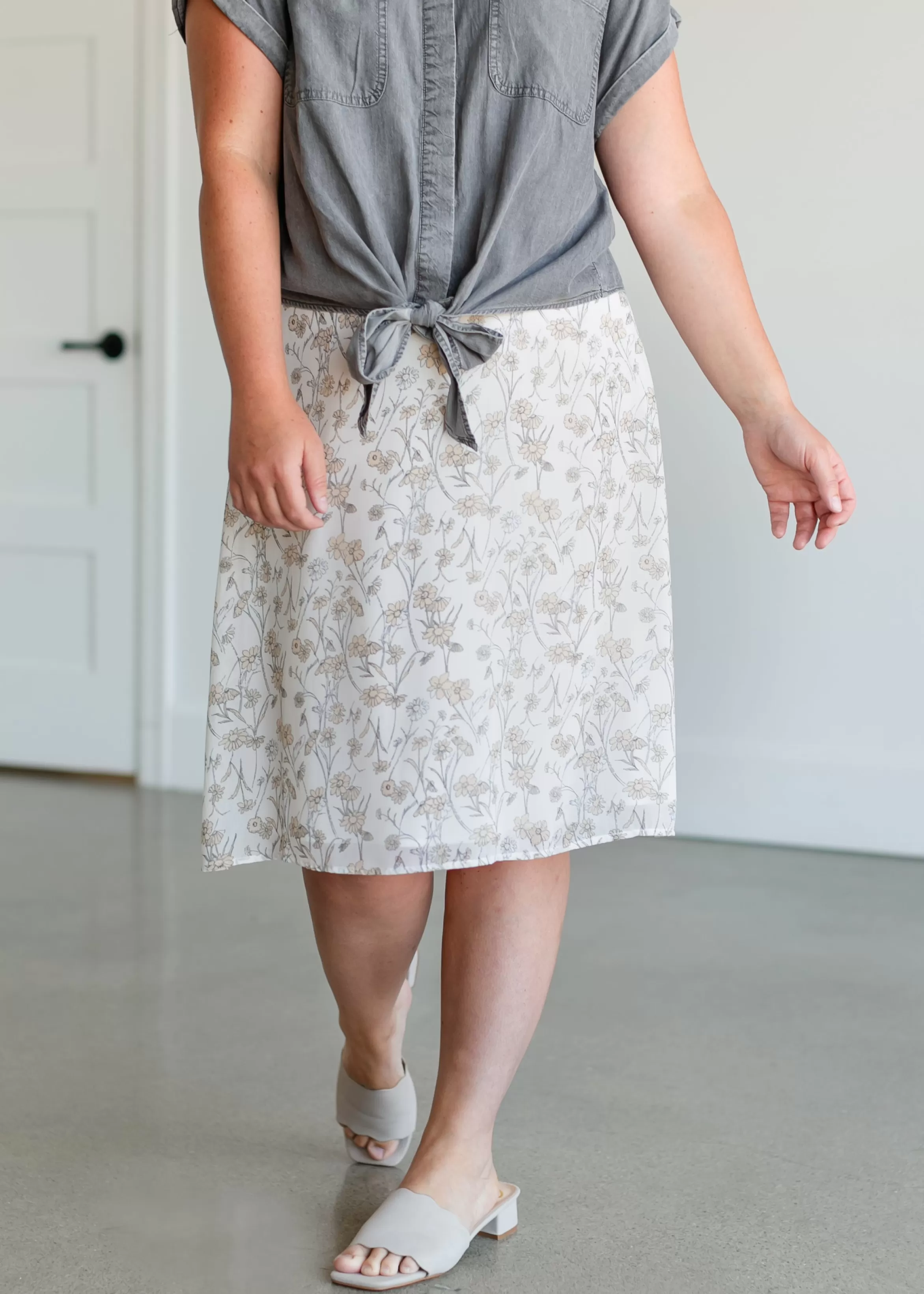 Mikarose A-Line Vintage Floral Midi Skirt Shop