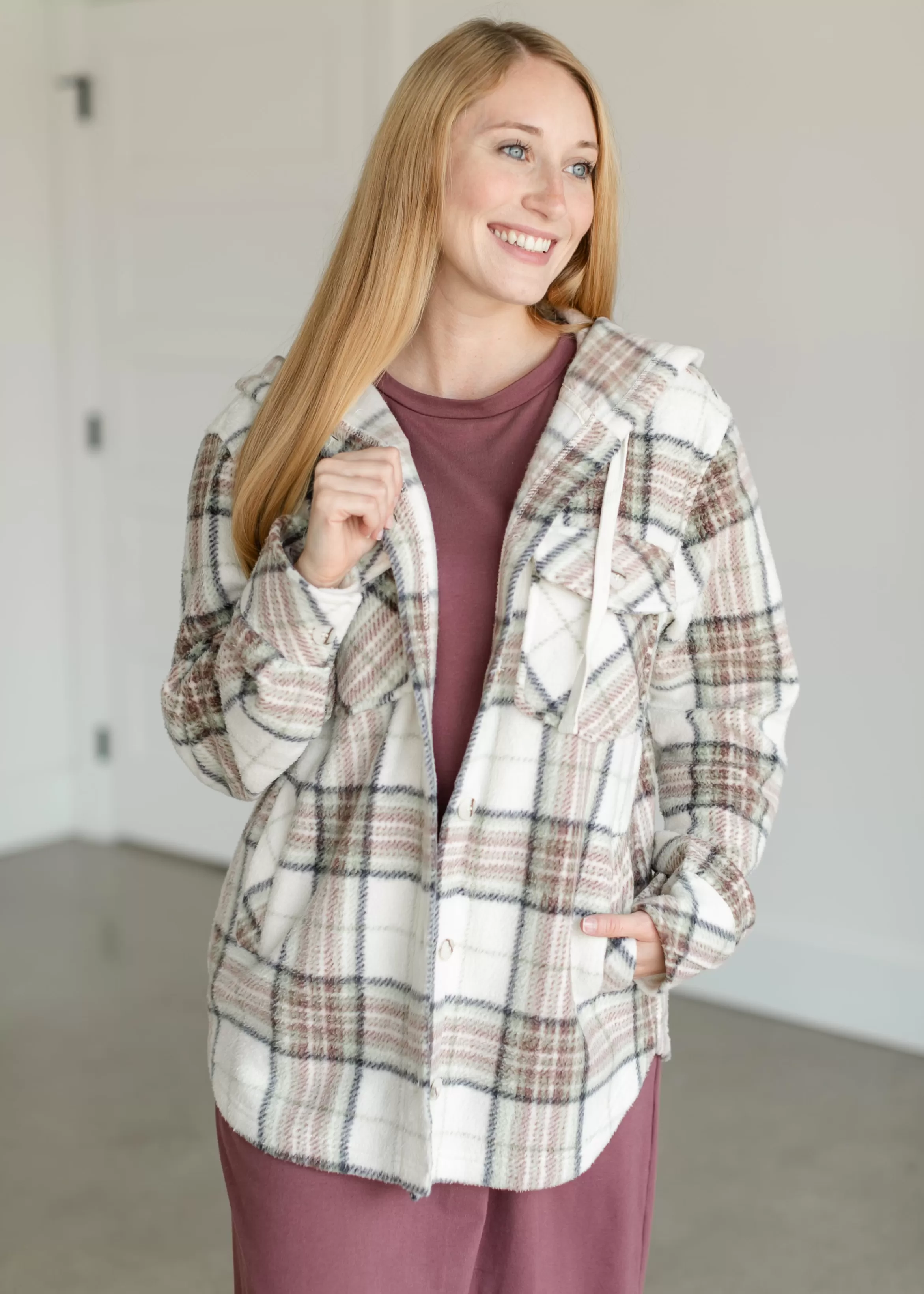 Thread & Supply Almira Plaid Hooded Shacket Cheap