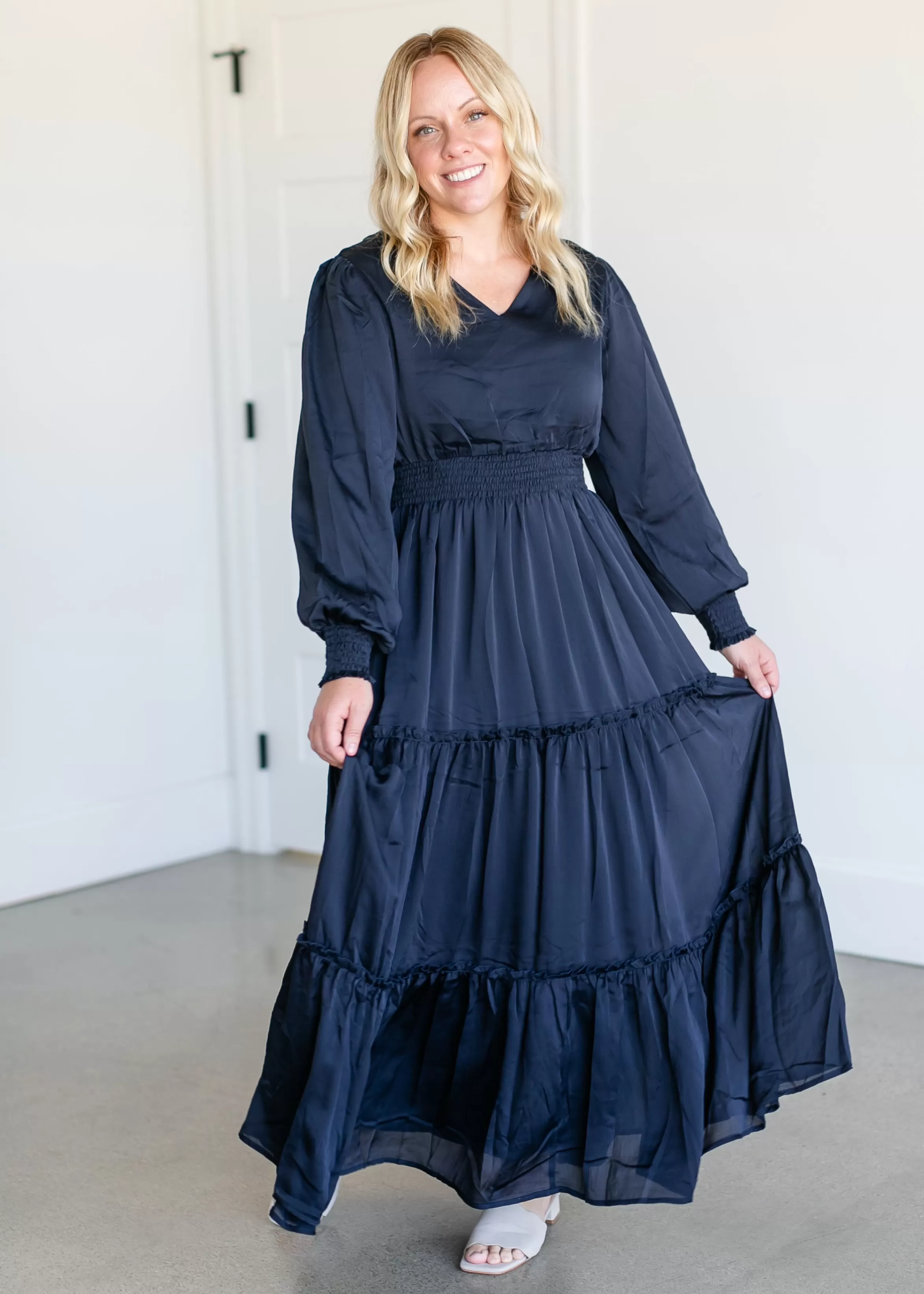 Mikarose Anastasia Long Sleeve Satin Maxi Dress Sale