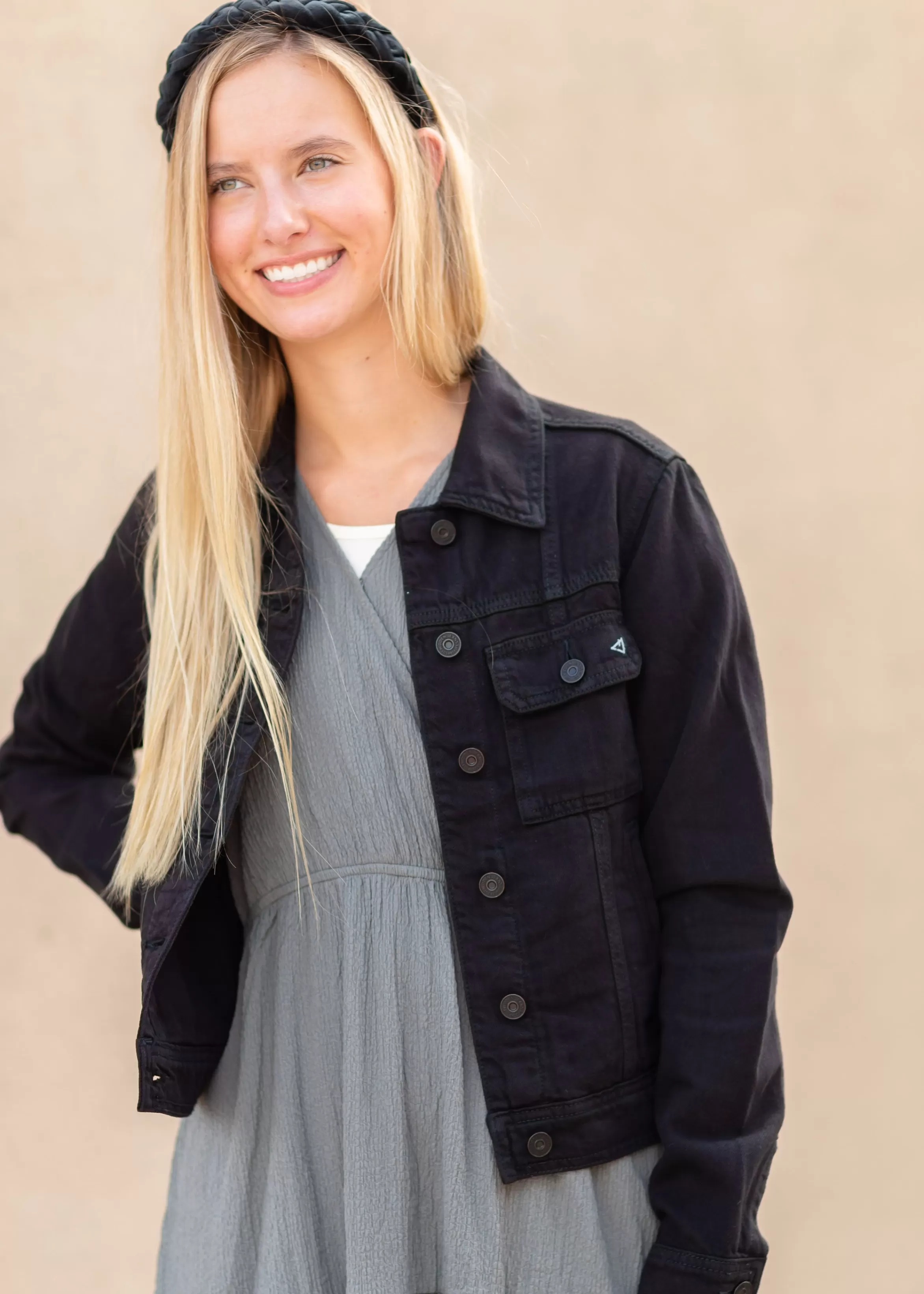 Hidden Black Button Up Denim Jacket Fashion