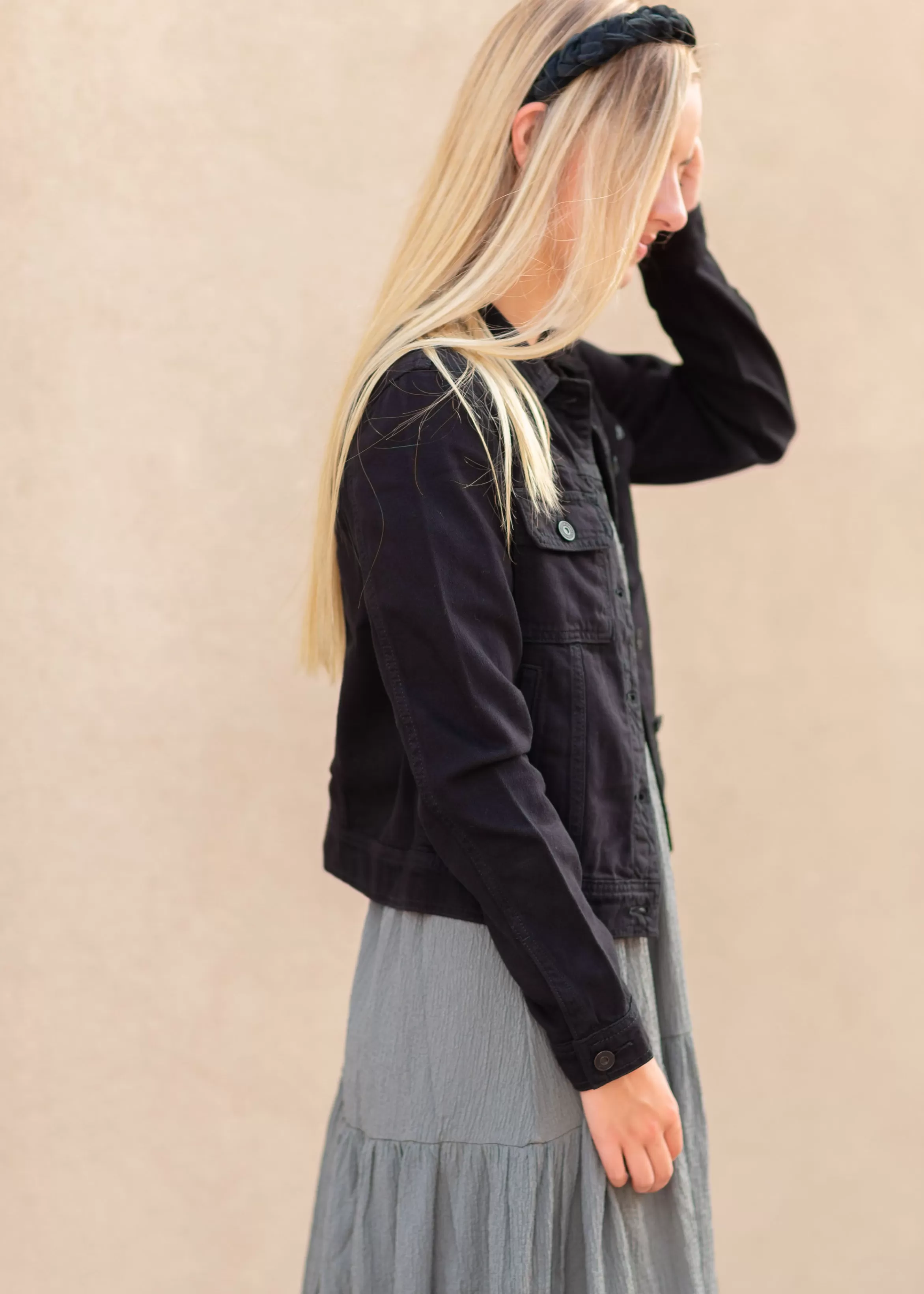 Hidden Black Button Up Denim Jacket Fashion