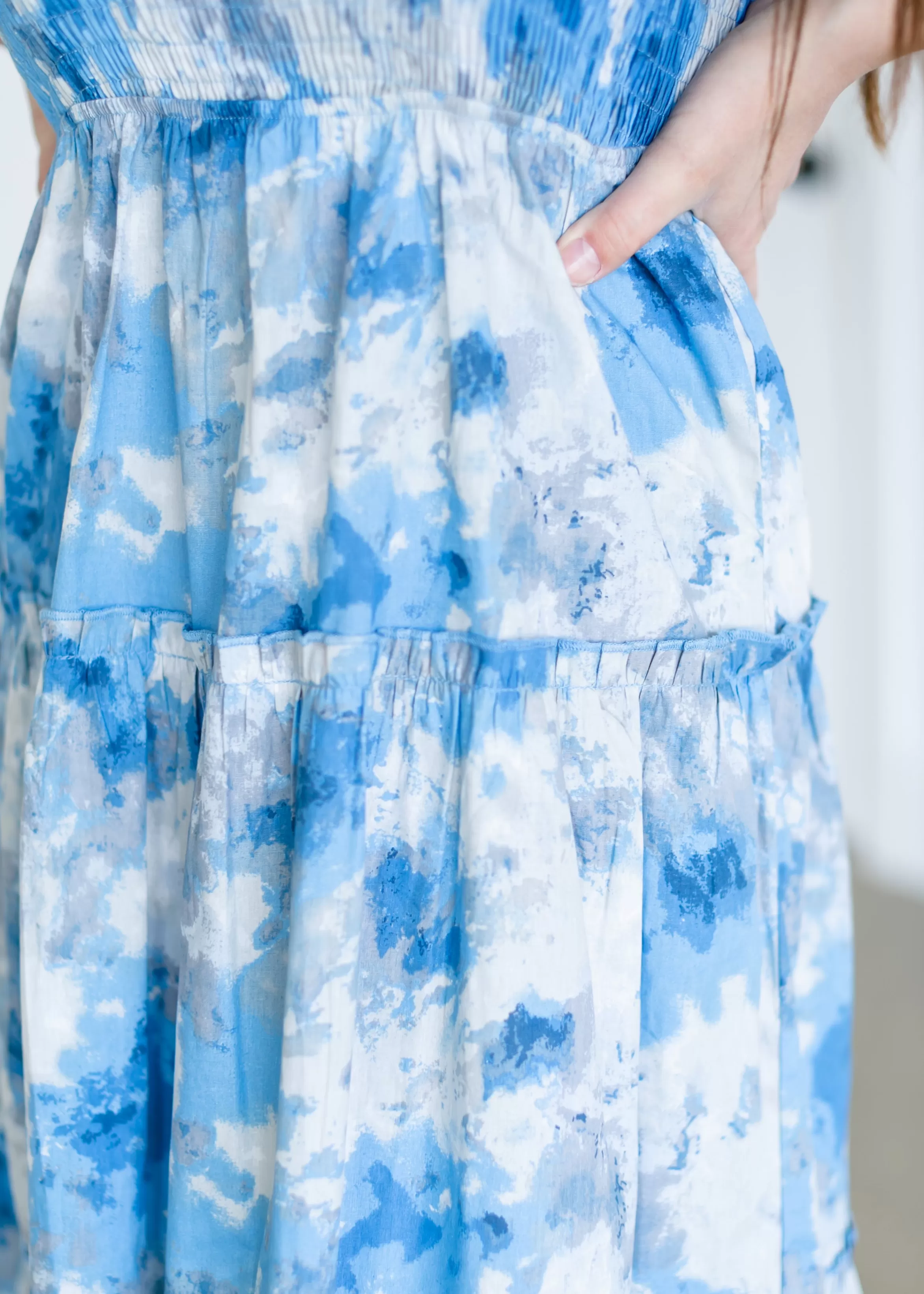 Pinch Blue And Gray Watercolor Midi Dress Hot