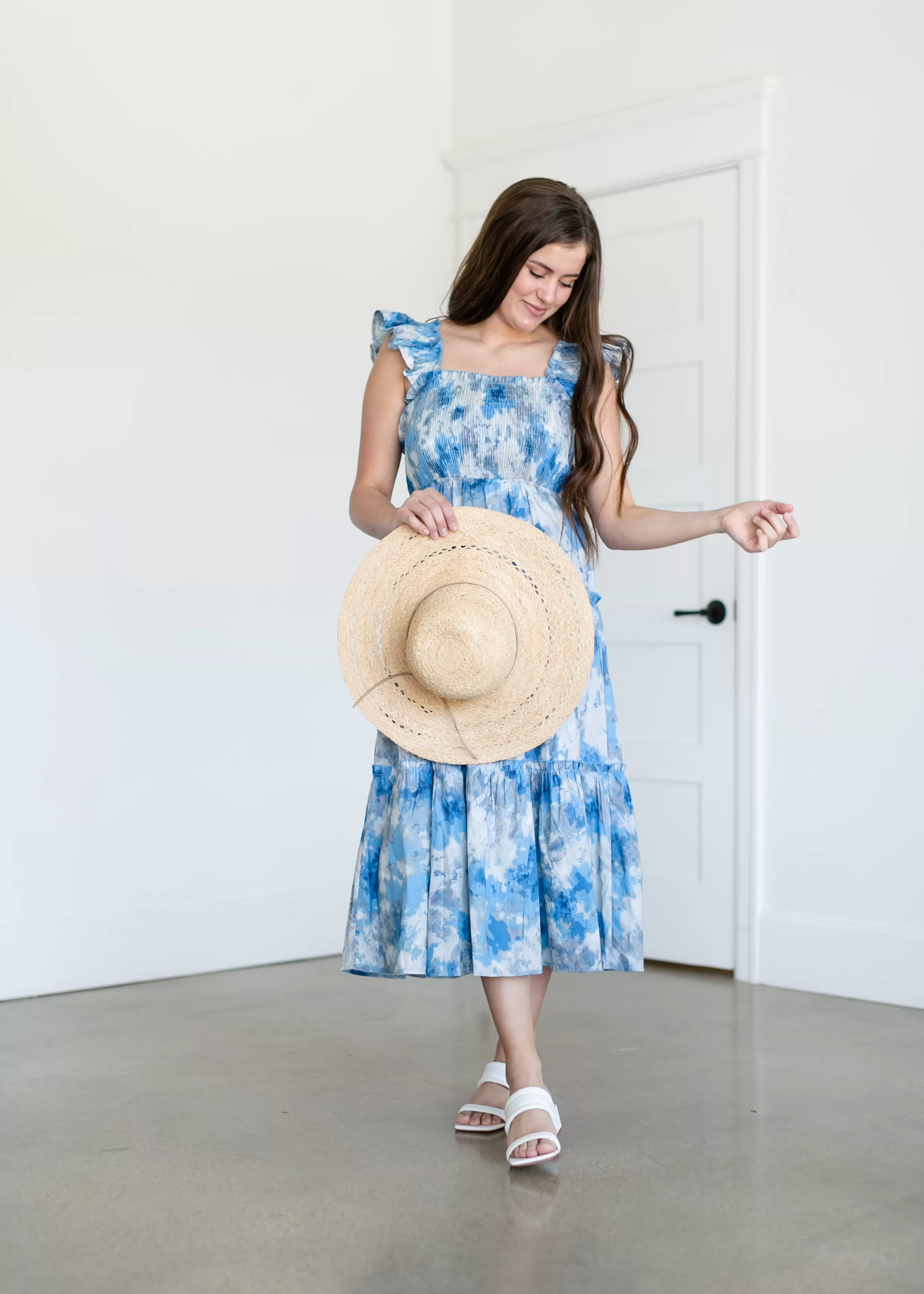 Pinch Blue And Gray Watercolor Midi Dress Hot