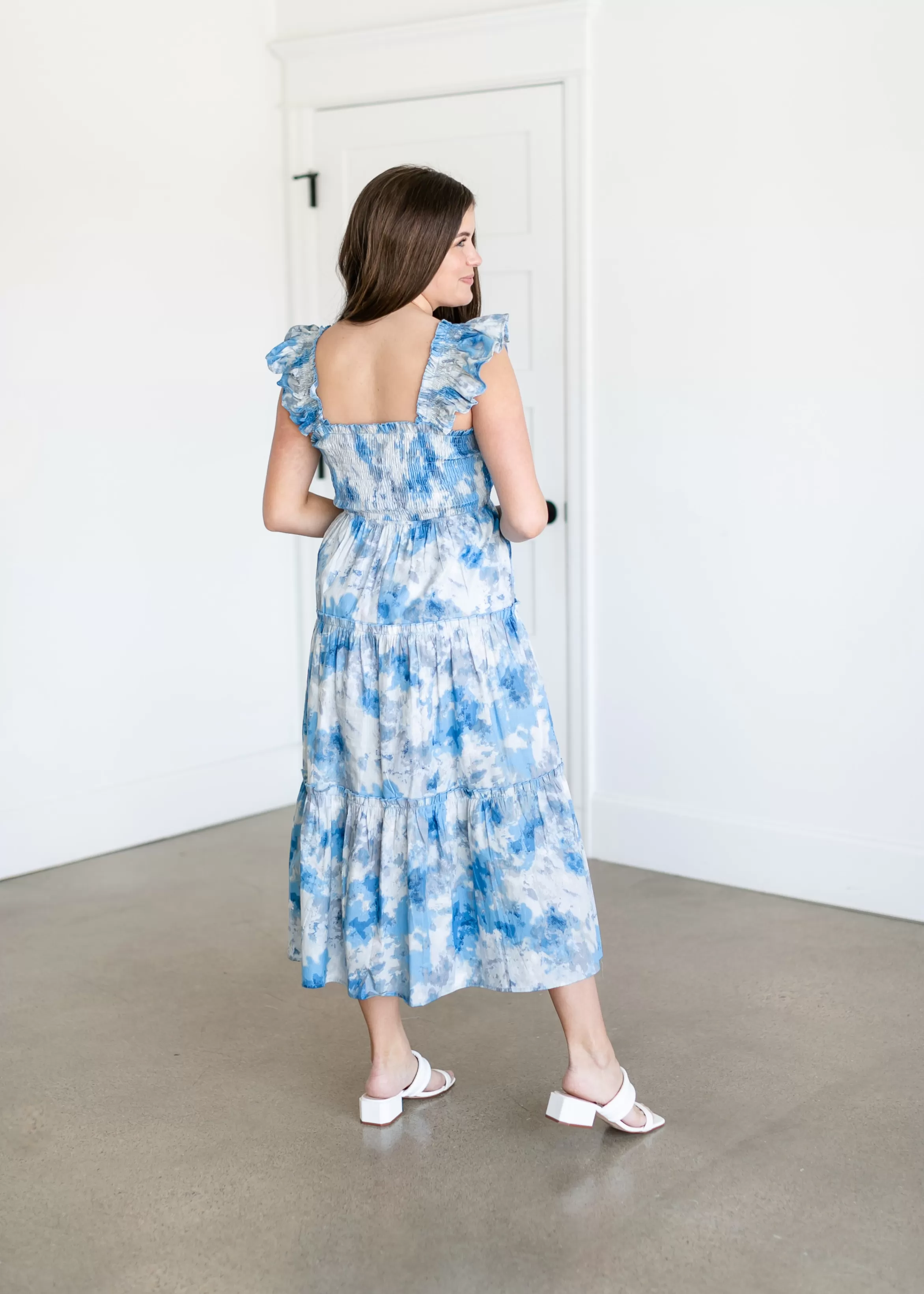 Pinch Blue And Gray Watercolor Midi Dress Hot