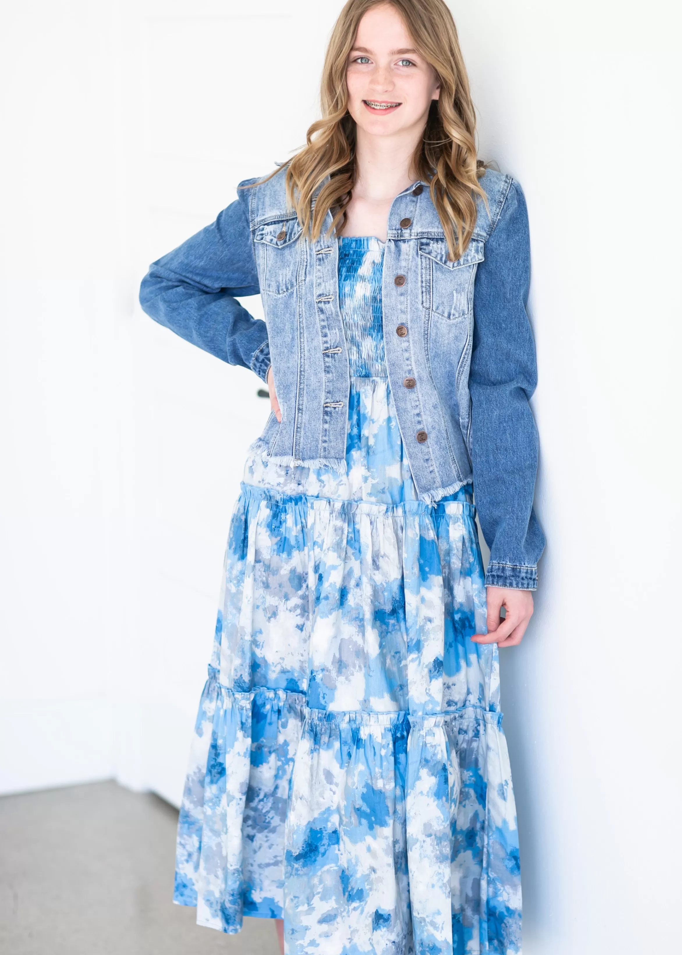 Pinch Blue And Gray Watercolor Midi Dress Hot
