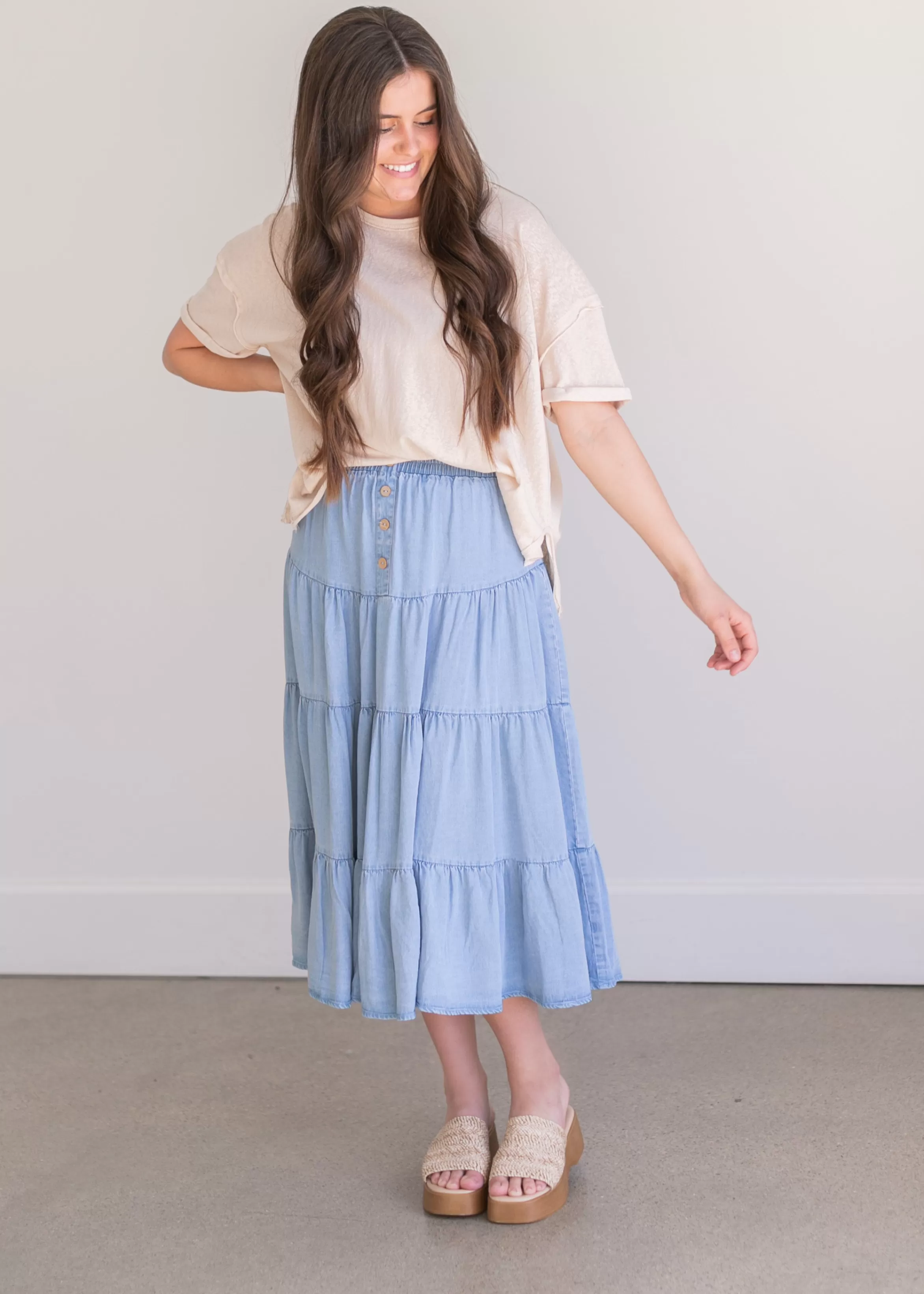 Hayden Chambray Tiered Maxi Skirt Cheap