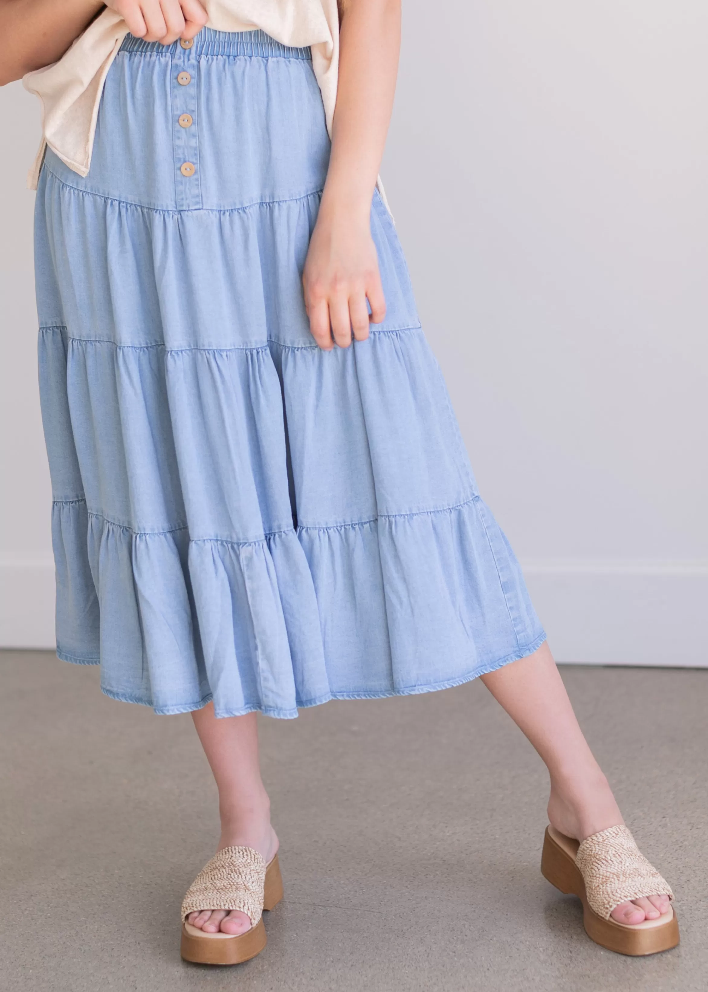 Hayden Chambray Tiered Maxi Skirt Cheap