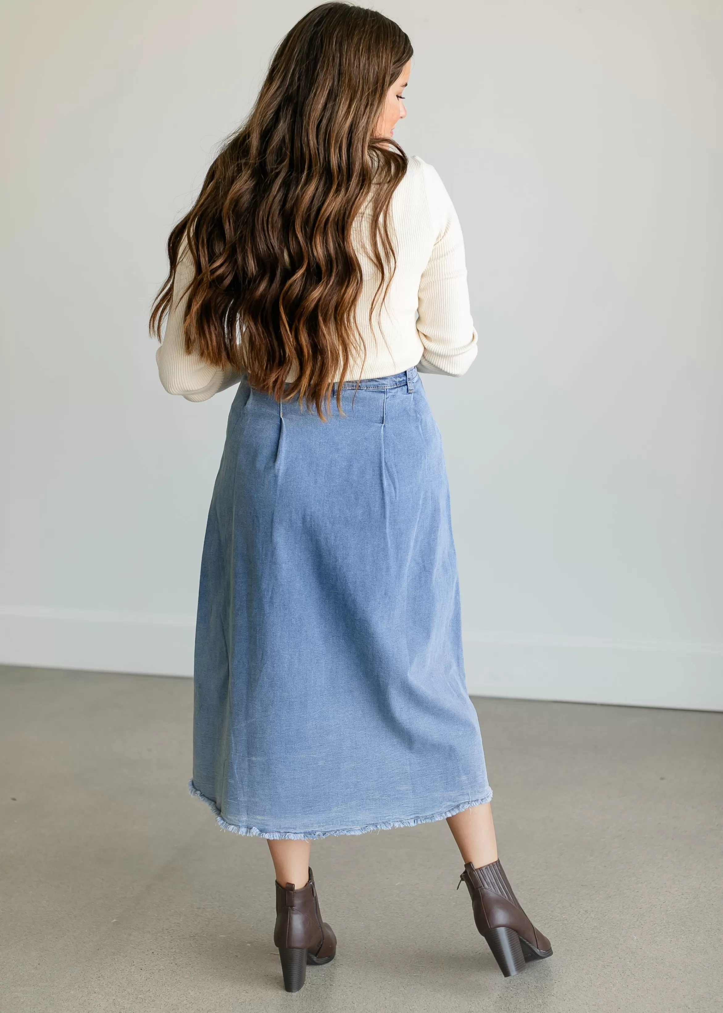 Polagram + BaeVely Denim A-Line Raw Hem Maxi Skirt Best