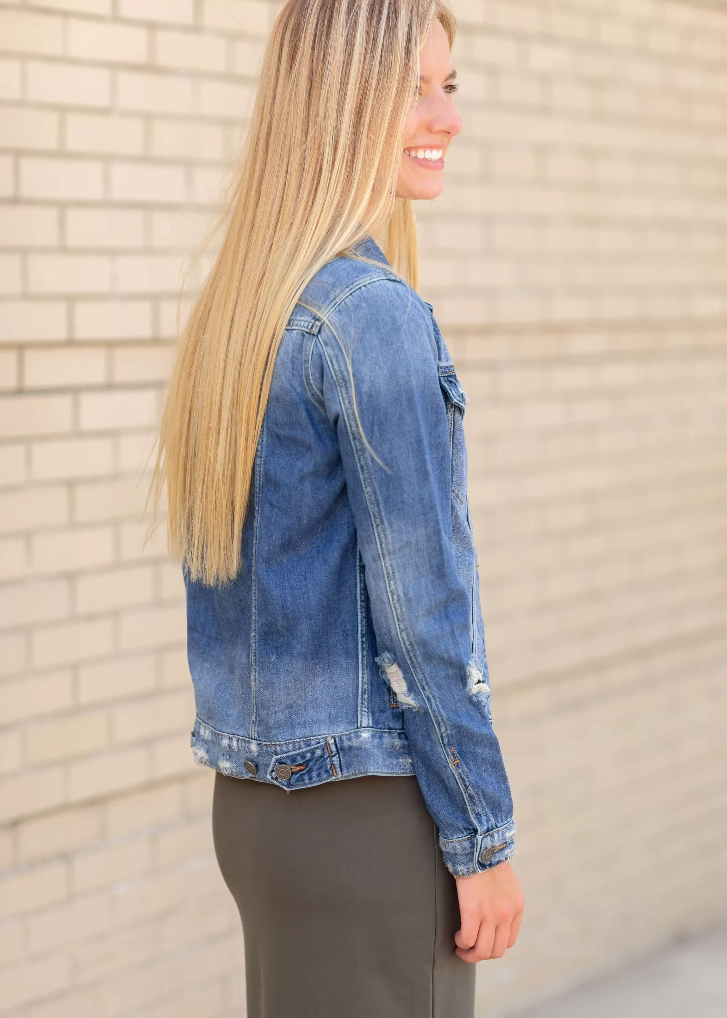 Hidden Distressed Wash Denim Jean Jacket Flash Sale