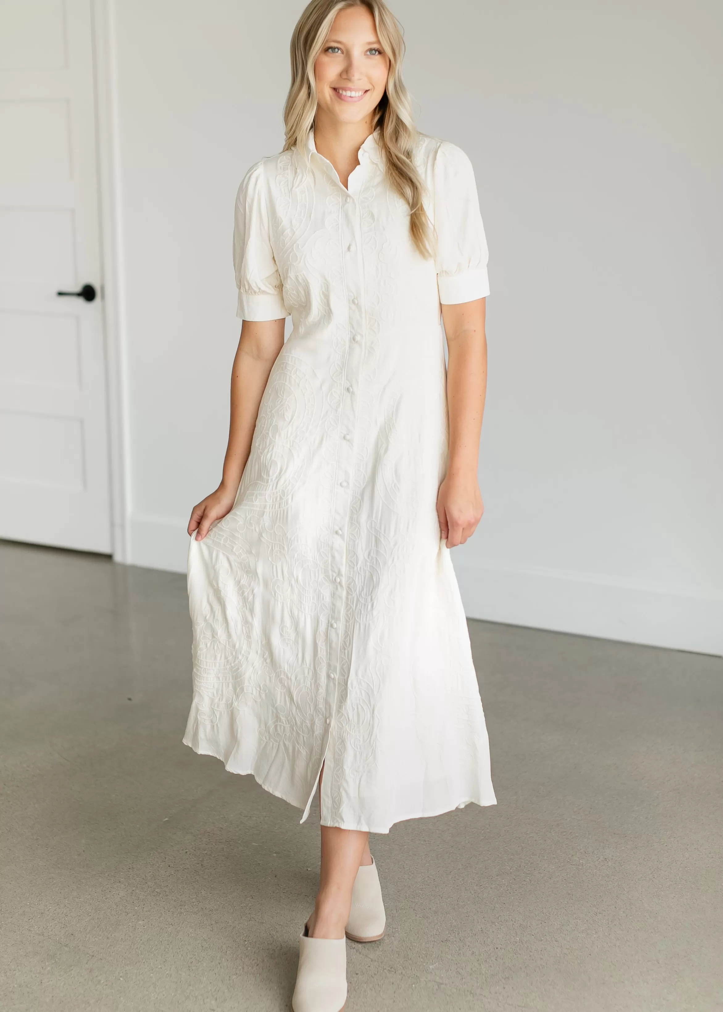 Polagram + BaeVely Embroidered Button Up Maxi Shirtdress Sale