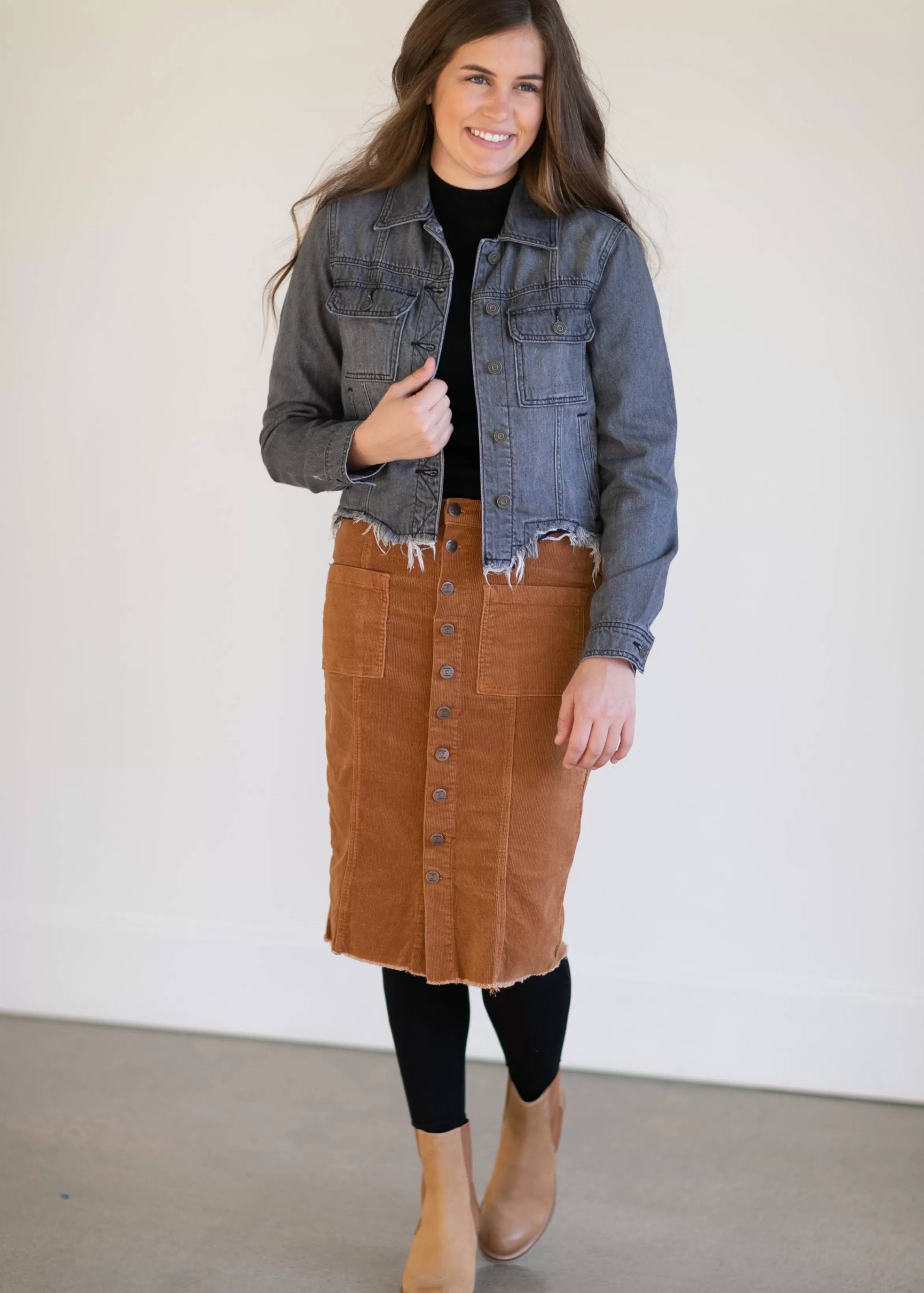 Dongguan Hahoo Clothing Company Farrah Rust Corduroy Skirt Cheap