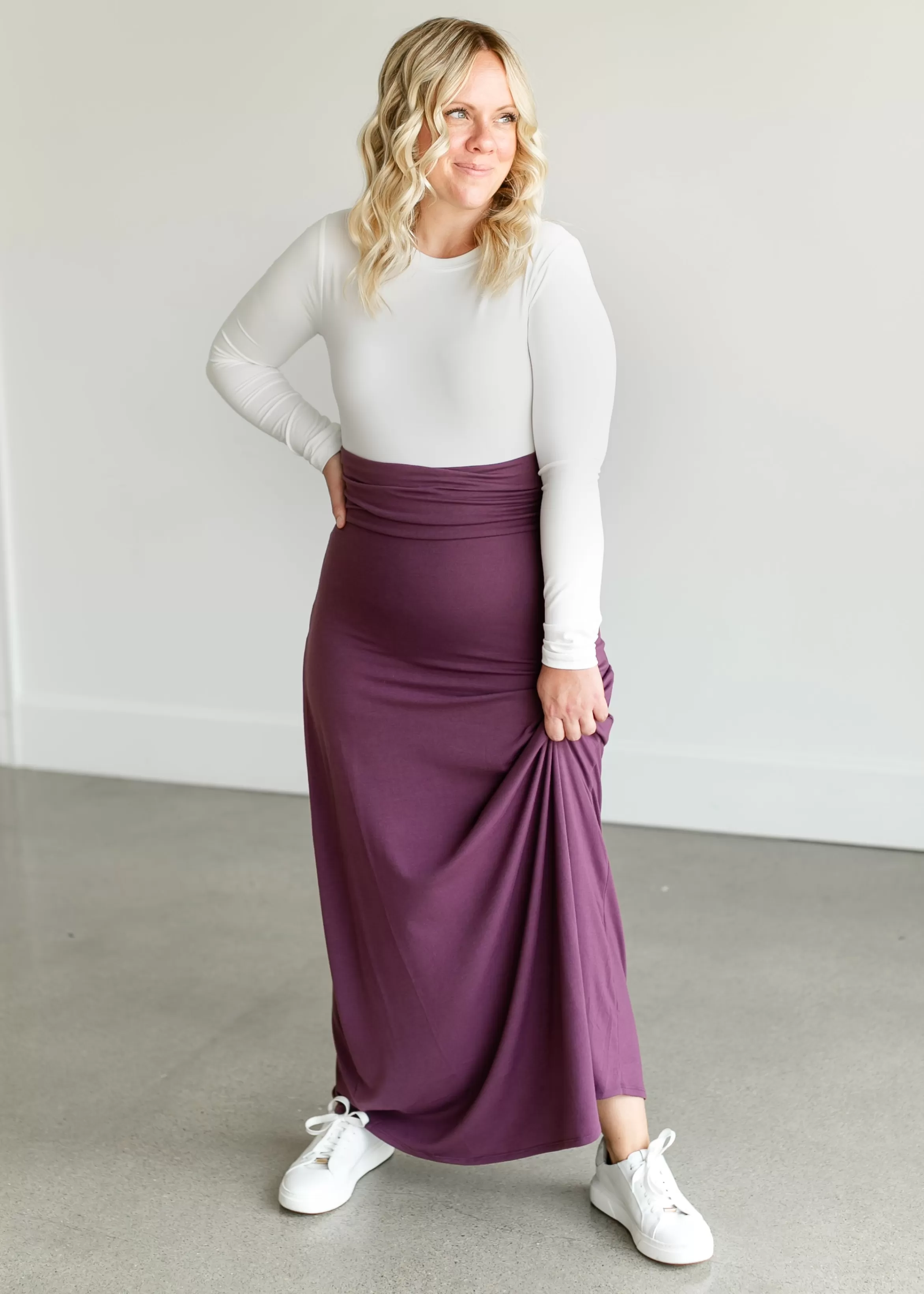 Zenana Foldover Waist Pull On Maxi Skirt Clearance