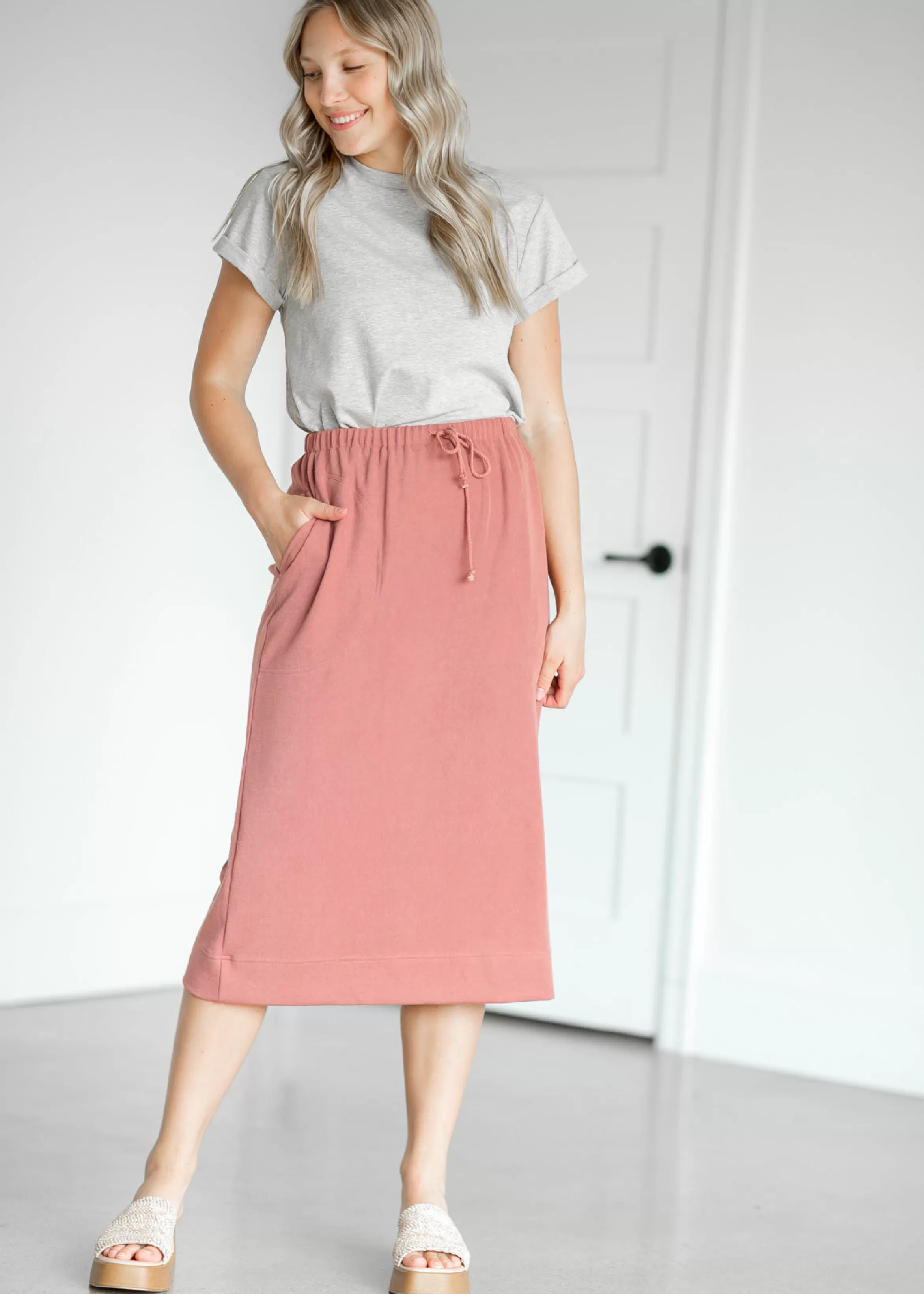 Wishlist French Terry Stretch Waist Midi Skirt Clearance