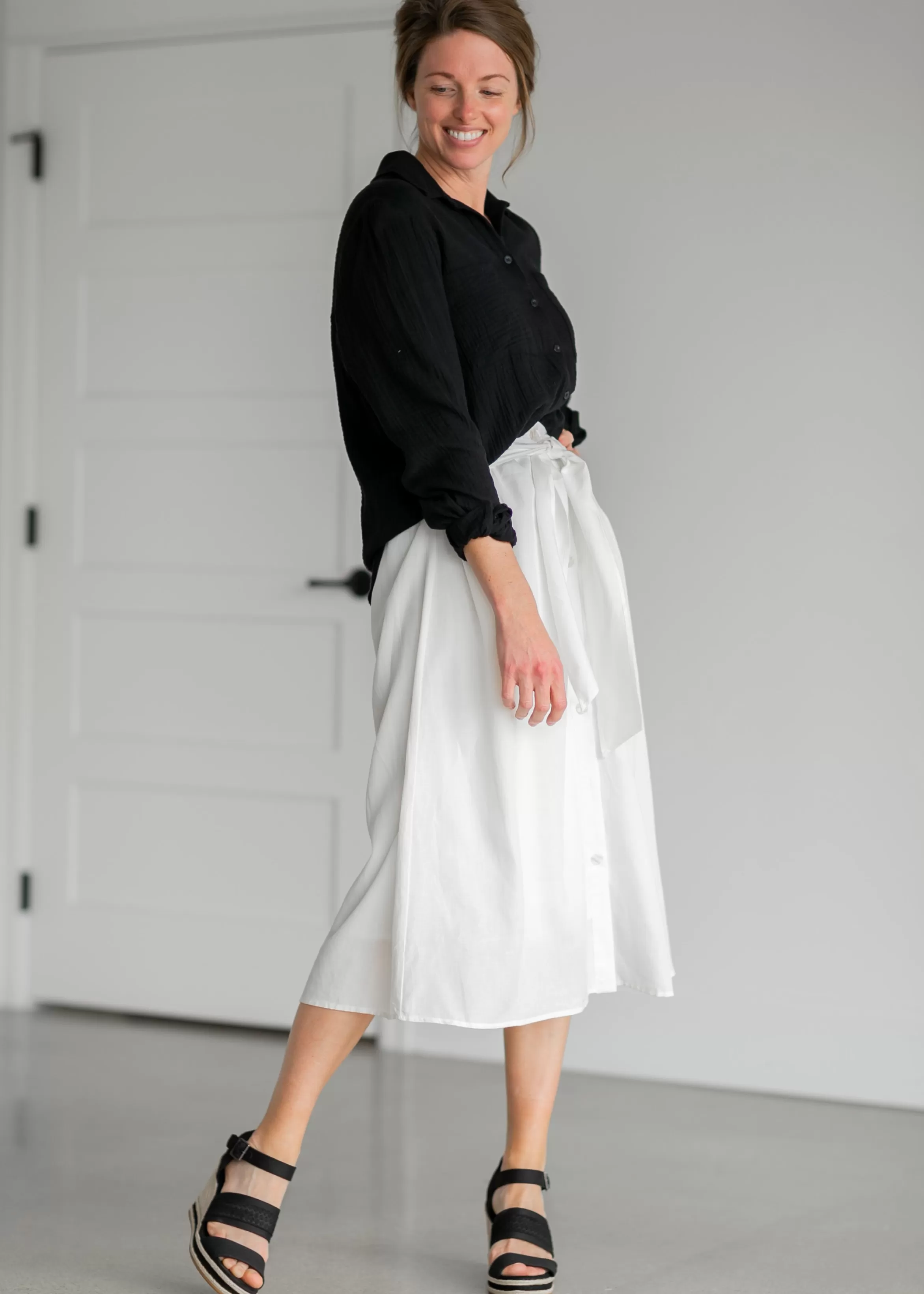 Paper Crane Front Button Waist Tie Midi Skirt Best