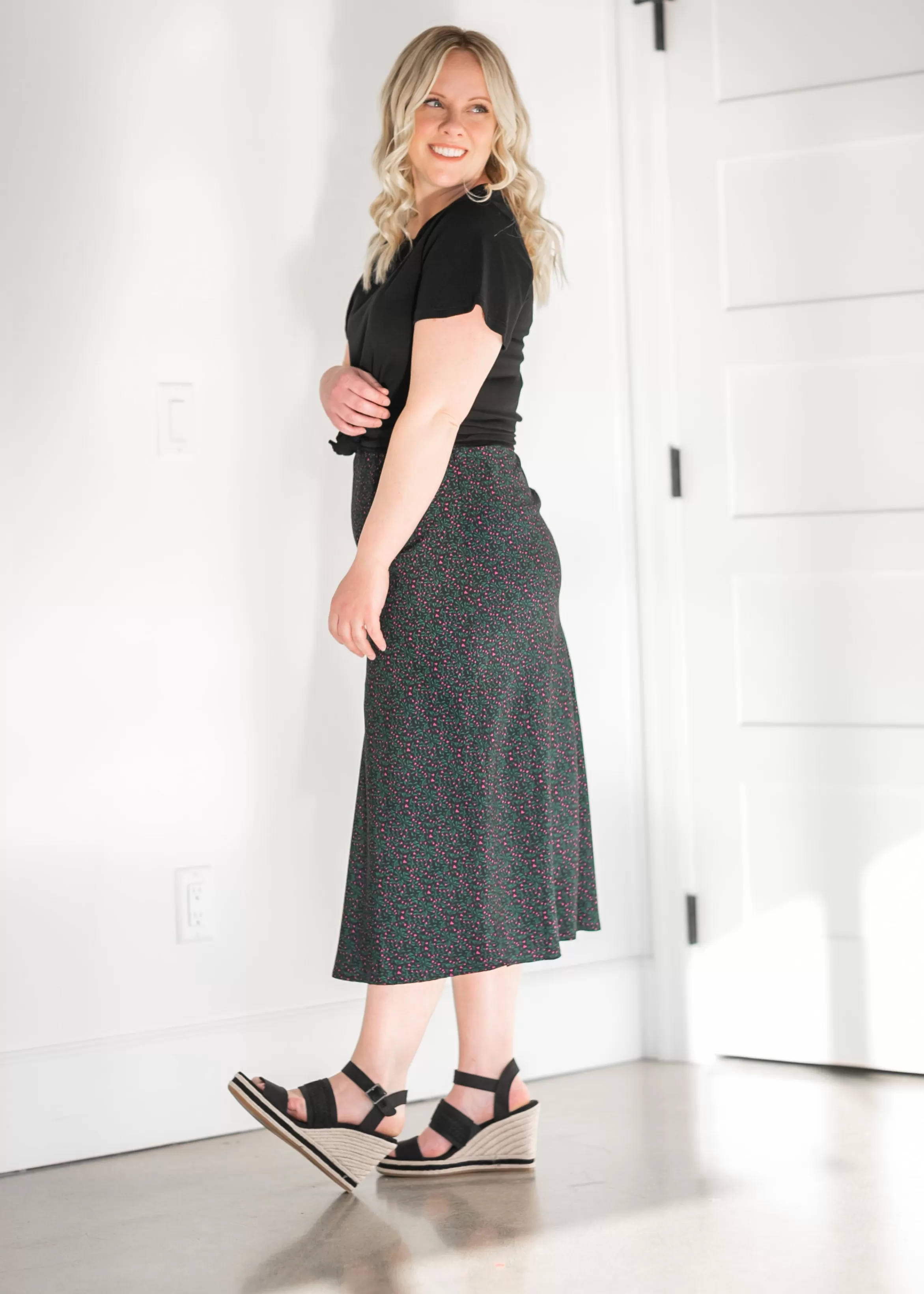 Staccato High Waist Ditsy Floral Midi Skirt Sale