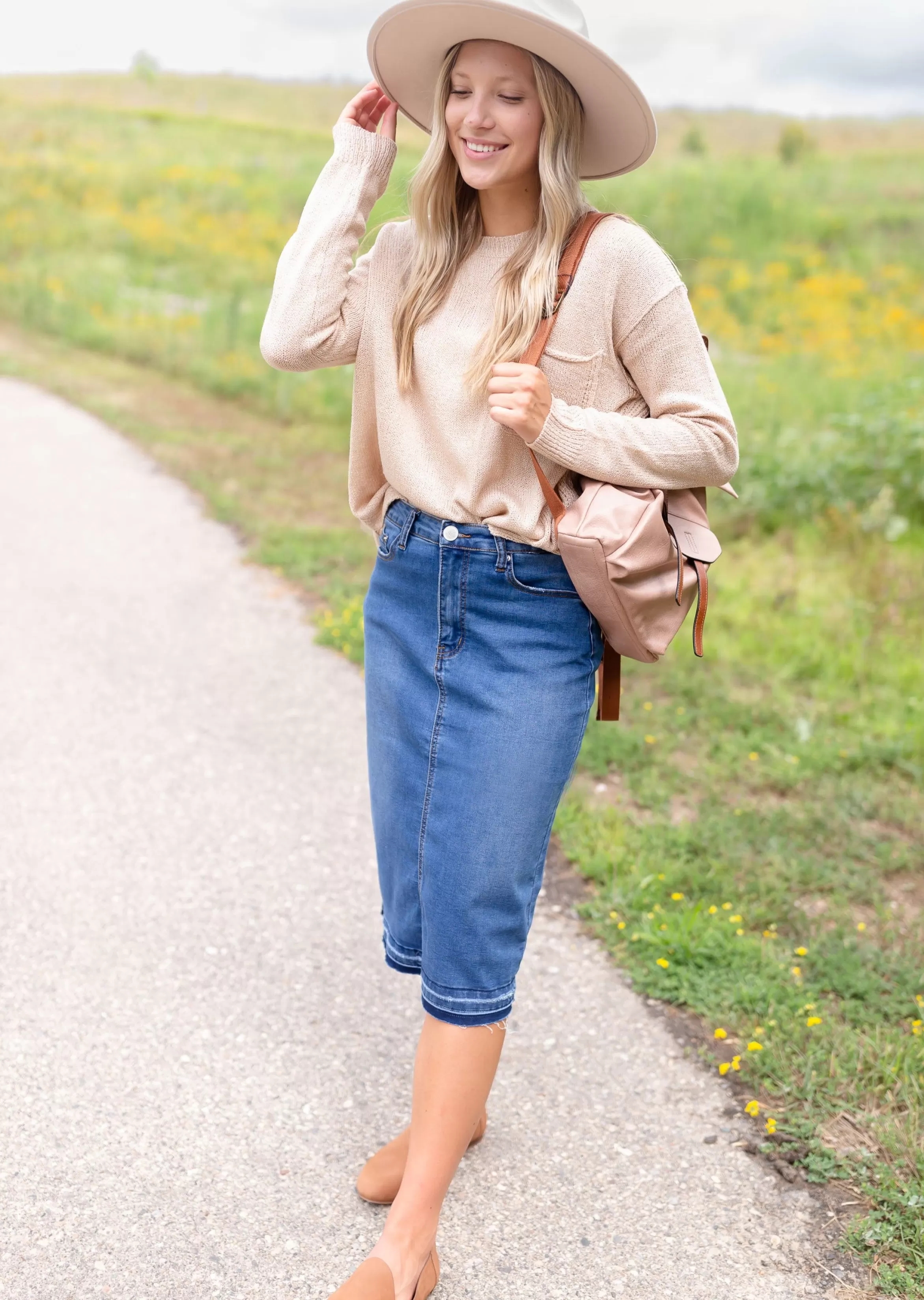 * Jacki Distressed Raw Hem Denim Midi Skirt Online