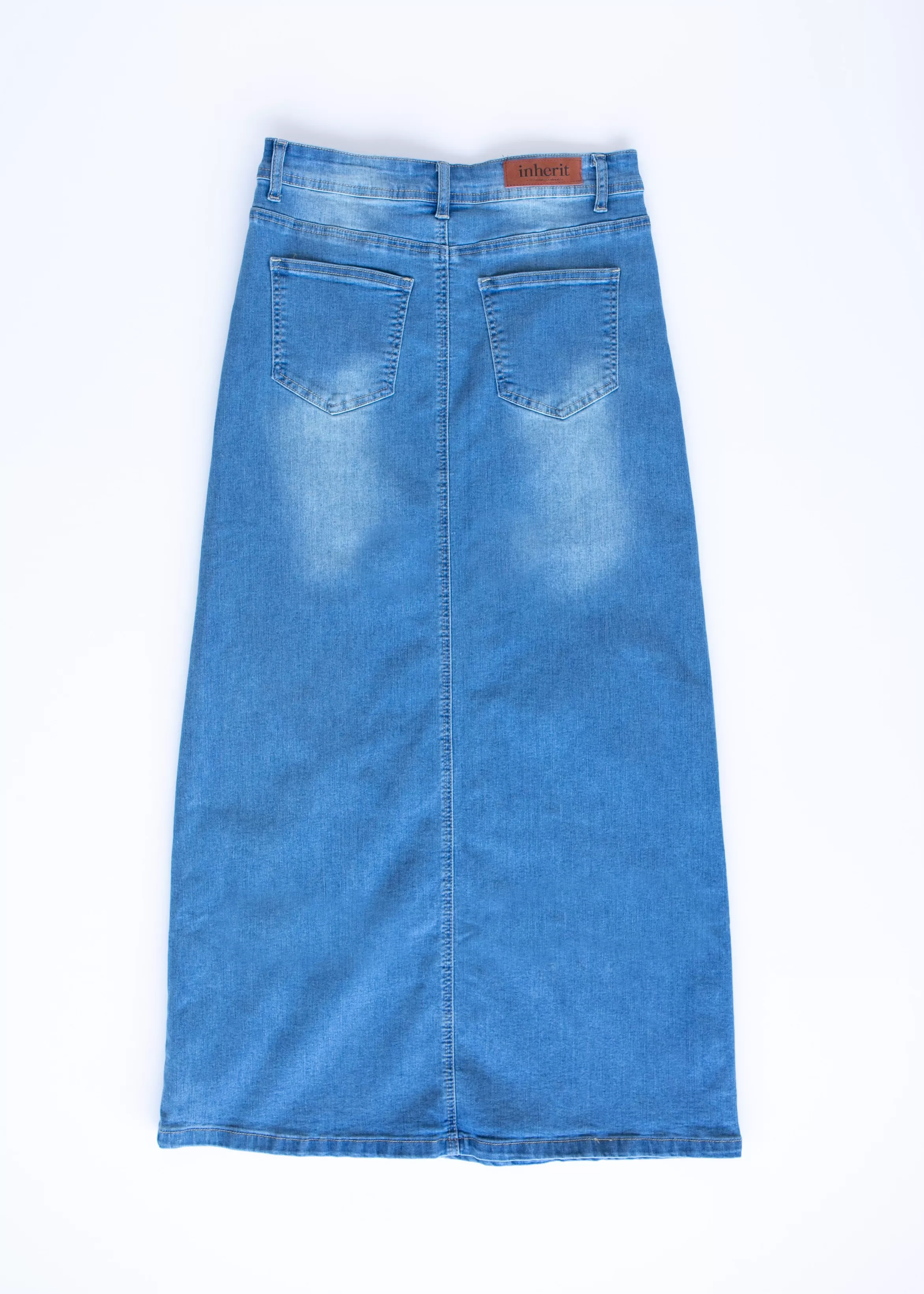 * Jessa Vintage Wash Button Front Long Denim Skirt Store