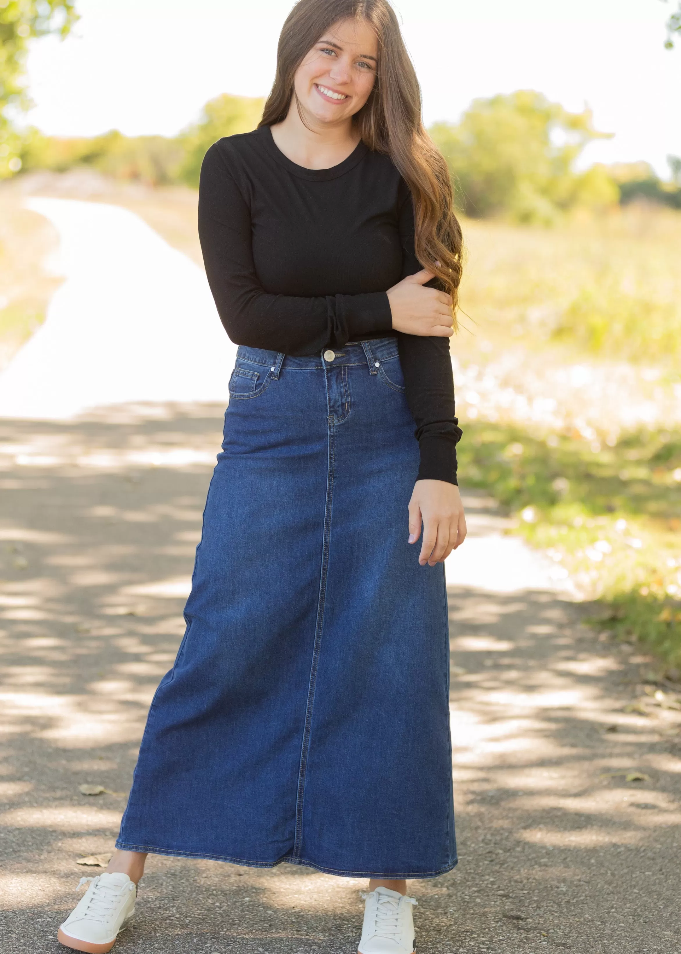 * Joy A-Line Long Denim Skirt Discount