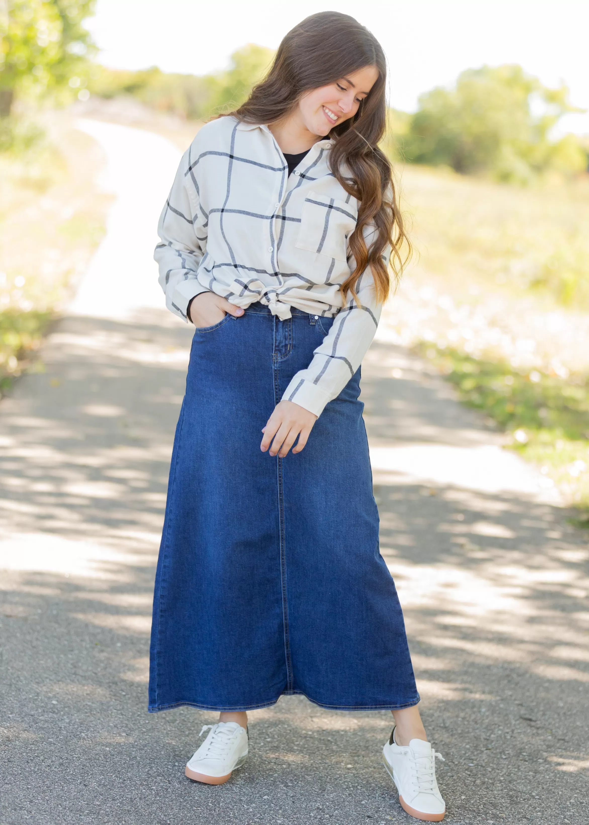 * Joy A-Line Long Denim Skirt Discount