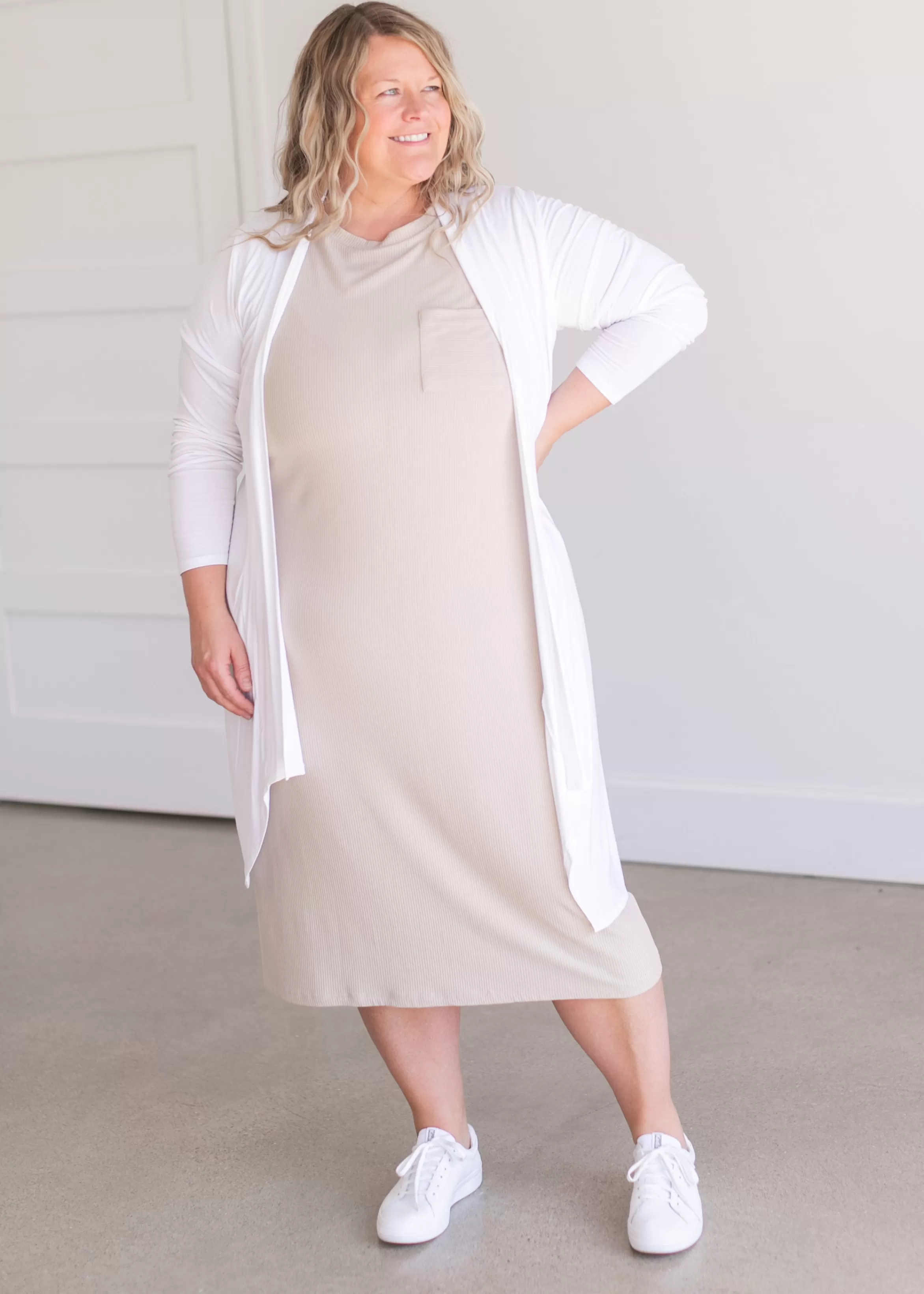 Chris & Carol Apparel Long Ruched Back Open Front Cardigan Shop