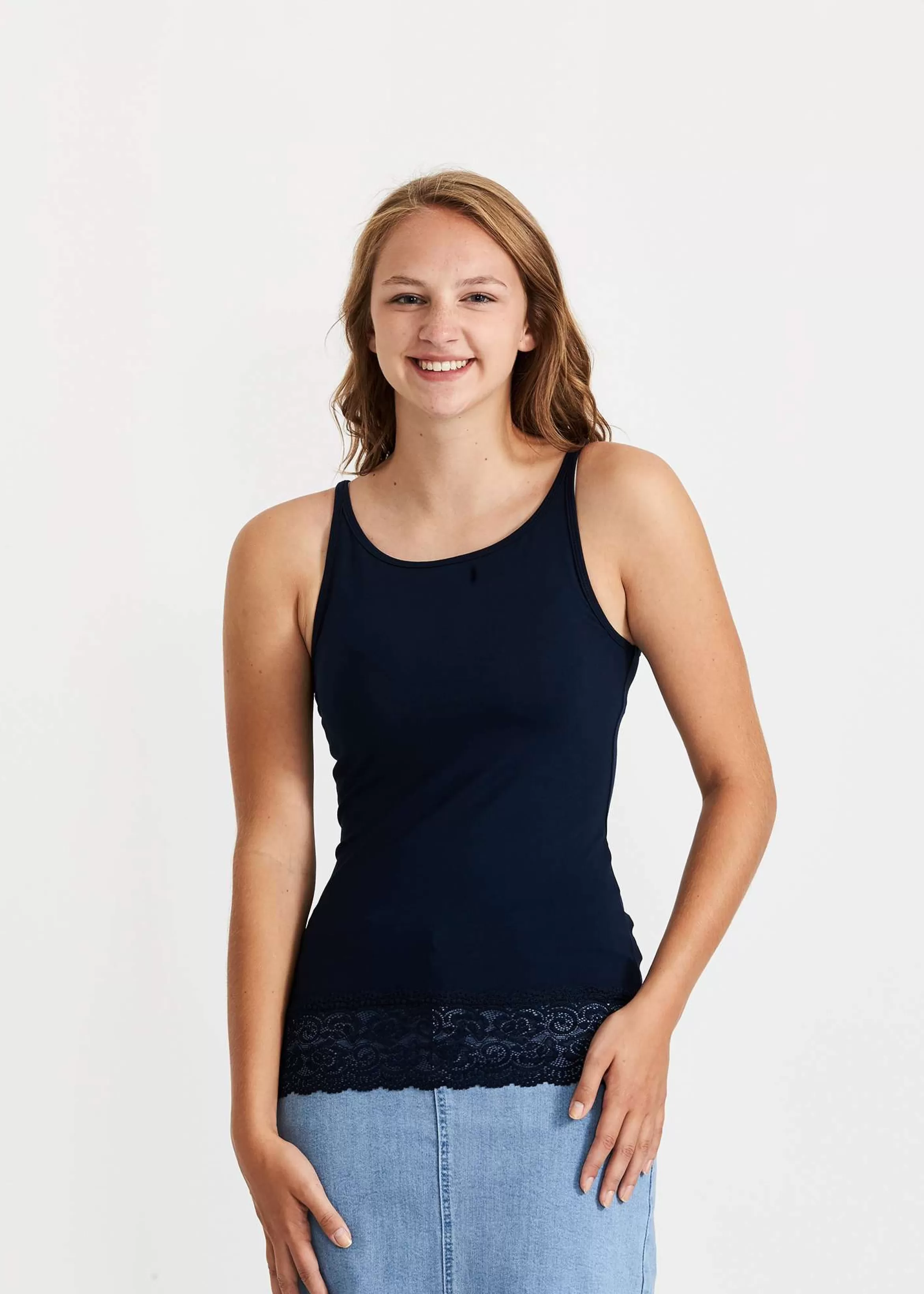 The Skirt Outlet - SOP Modest Women's Lace Reversible Cami | Inherit Clothing Company Navy Shop