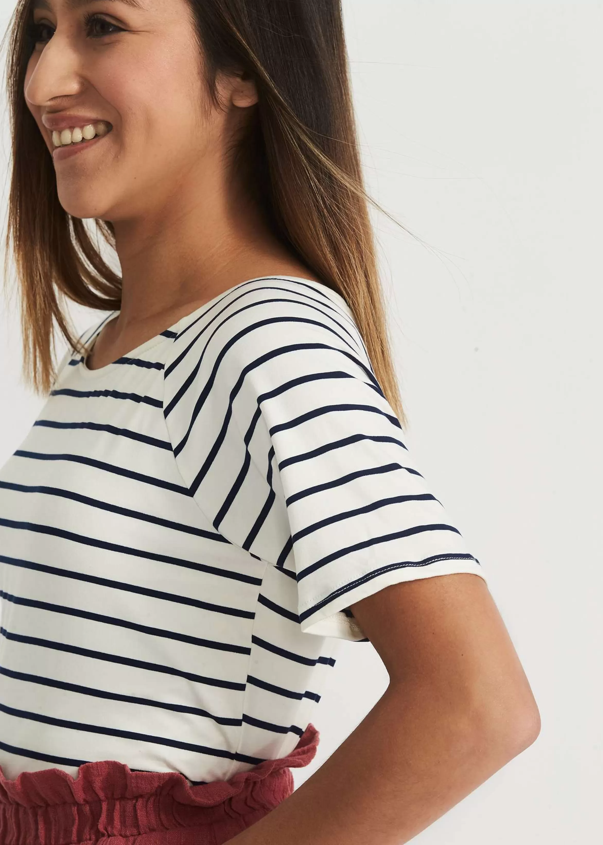 The Skirt Outlet - Reborn J Modest Women's Muted Boat Neck Striped Tee | Inherit Clothing Company Hot