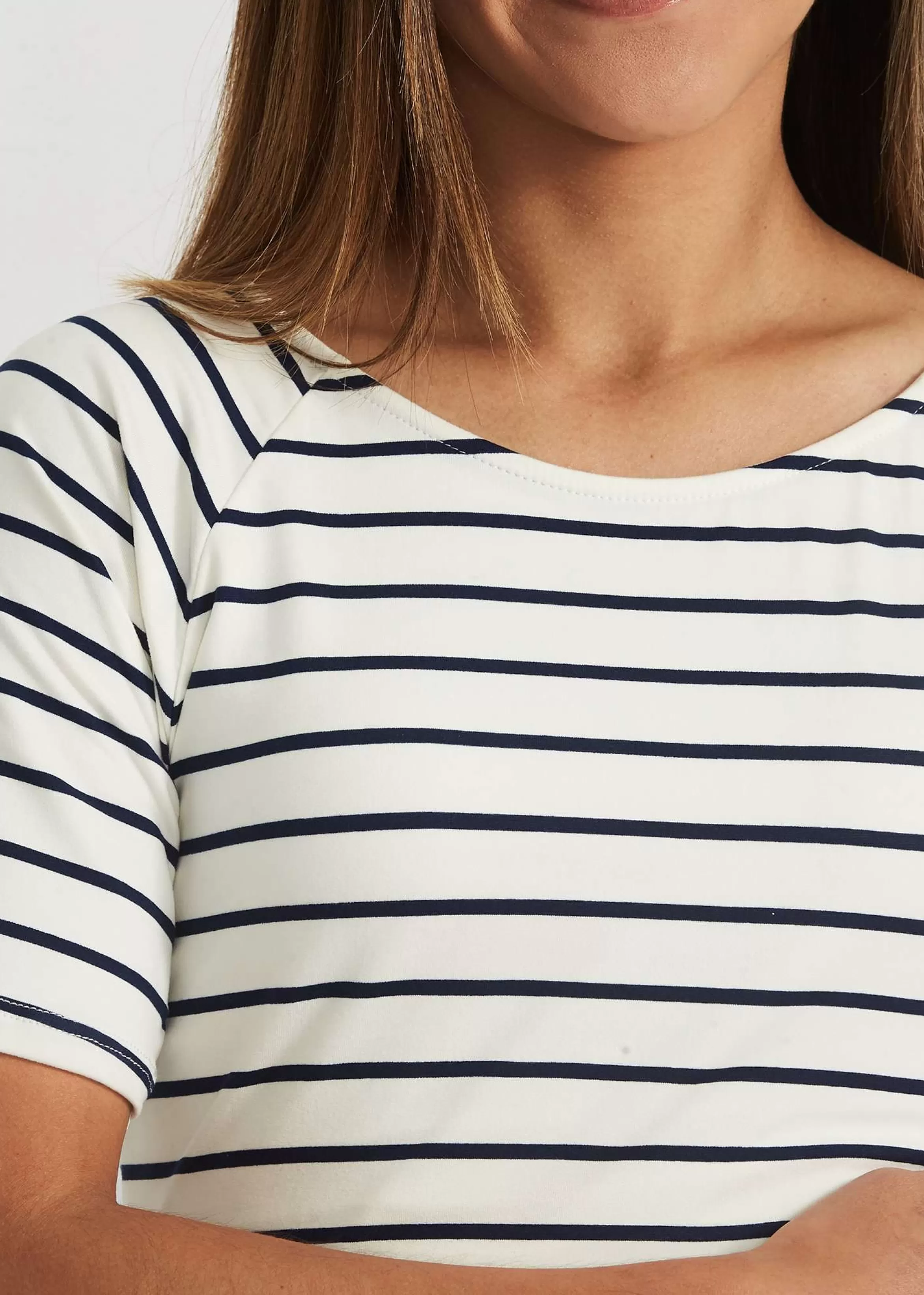 The Skirt Outlet - Reborn J Modest Women's Muted Boat Neck Striped Tee | Inherit Clothing Company Hot