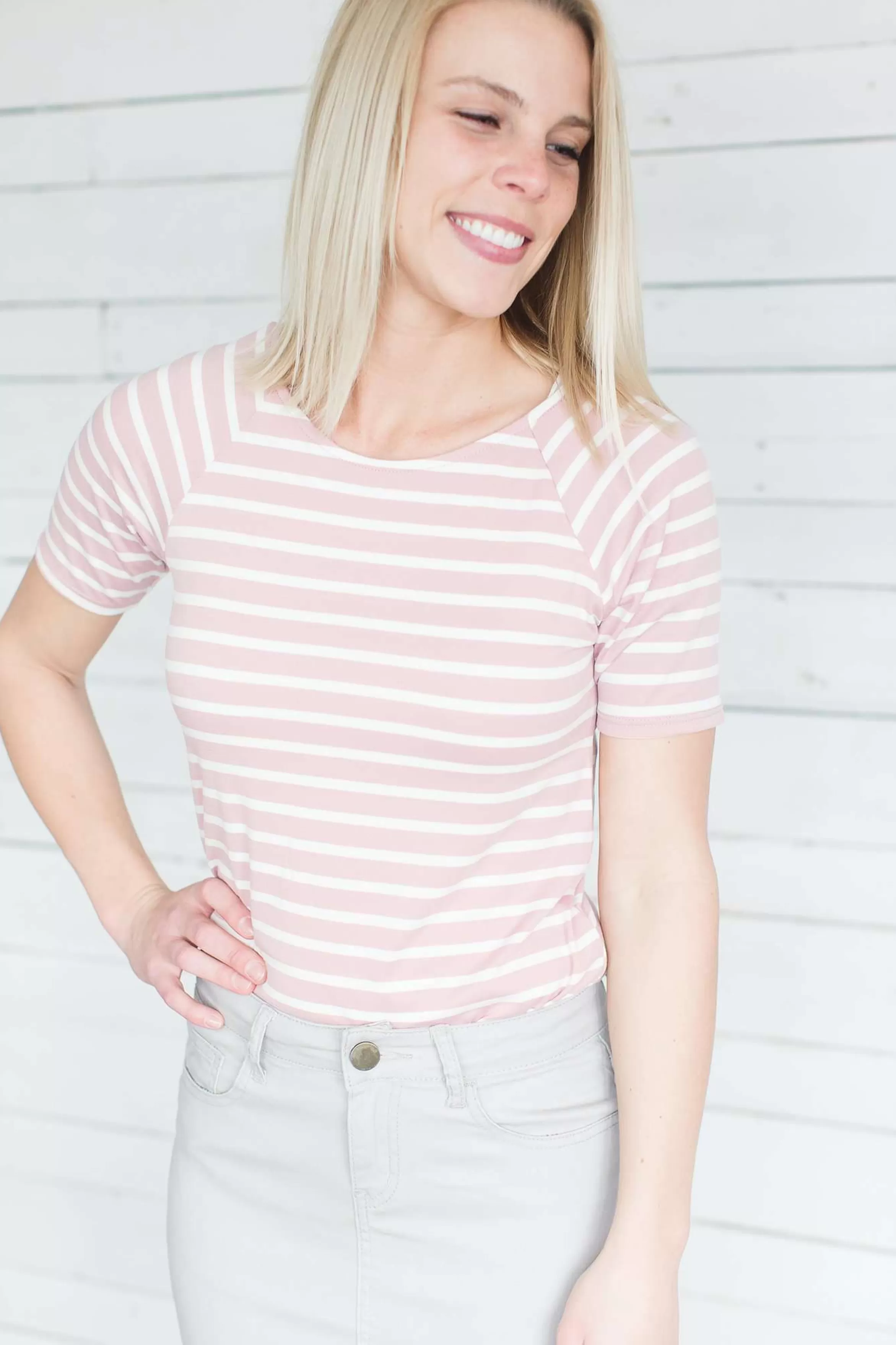The Skirt Outlet - Reborn J Modest Women's Muted Boat Neck Striped Tee | Inherit Clothing Company Hot