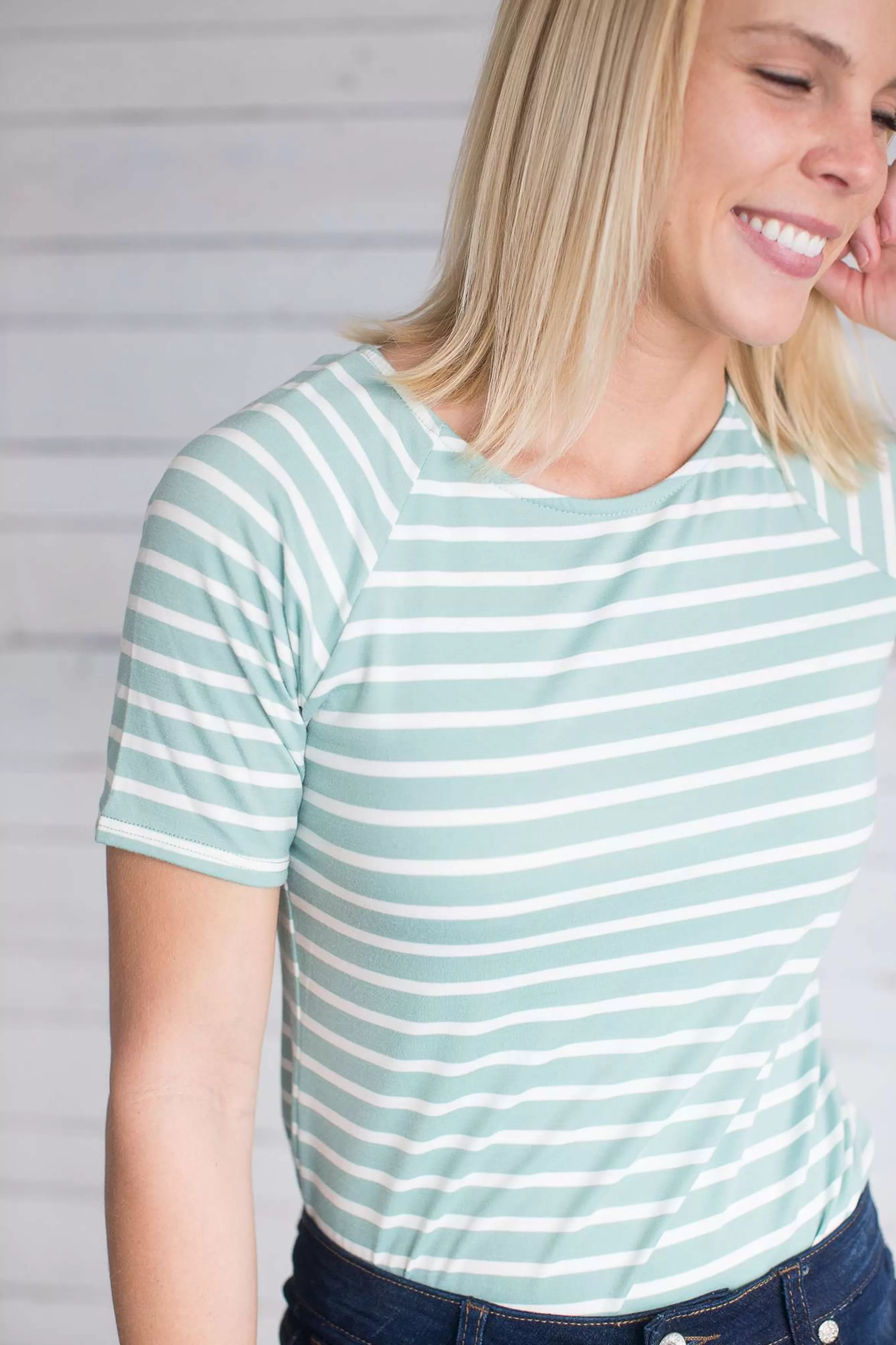The Skirt Outlet - Reborn J Modest Women's Muted Boat Neck Striped Tee | Inherit Clothing Company Hot