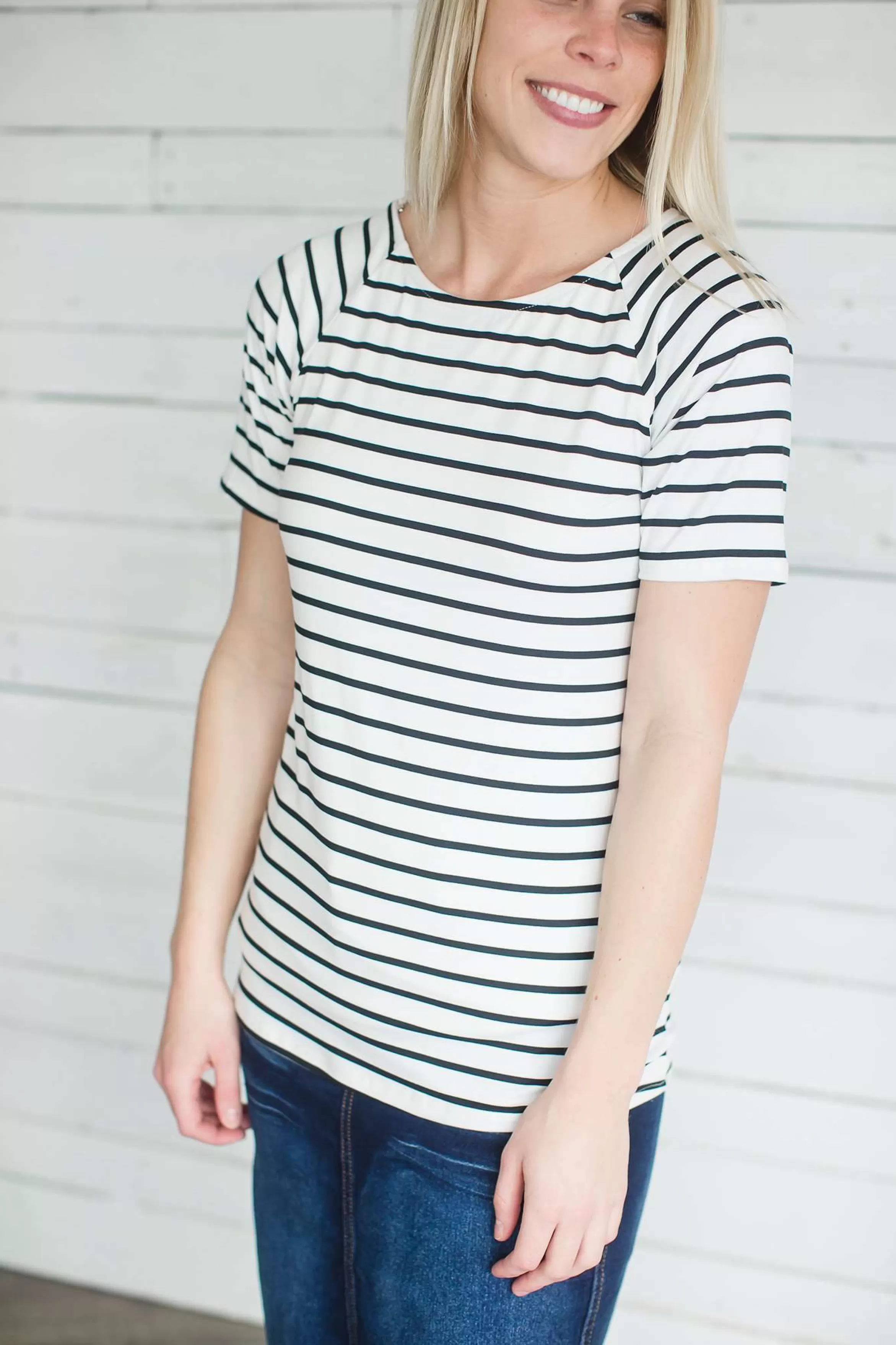 The Skirt Outlet - Reborn J Modest Women's Muted Boat Neck Striped Tee | Inherit Clothing Company Hot
