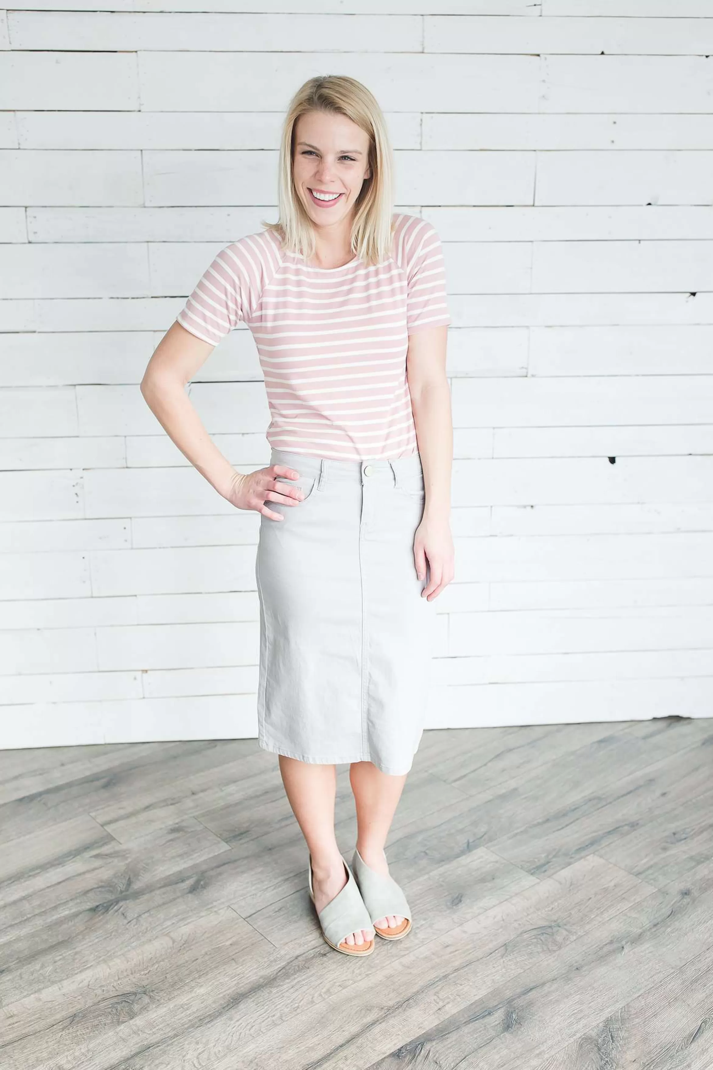 The Skirt Outlet - Reborn J Modest Women's Muted Boat Neck Striped Tee | Inherit Clothing Company Hot
