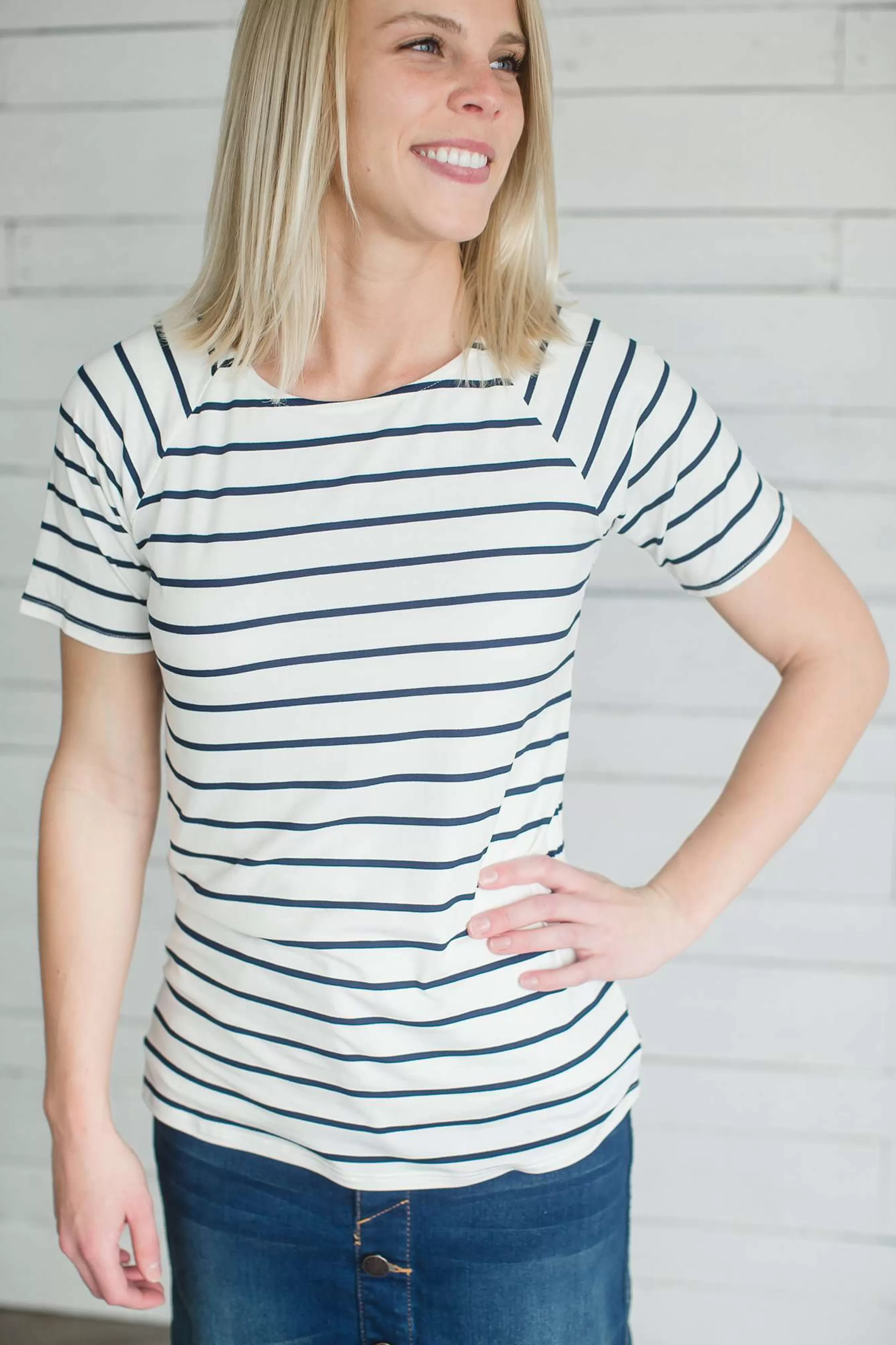 The Skirt Outlet - Reborn J Modest Women's Muted Boat Neck Striped Tee | Inherit Clothing Company Hot