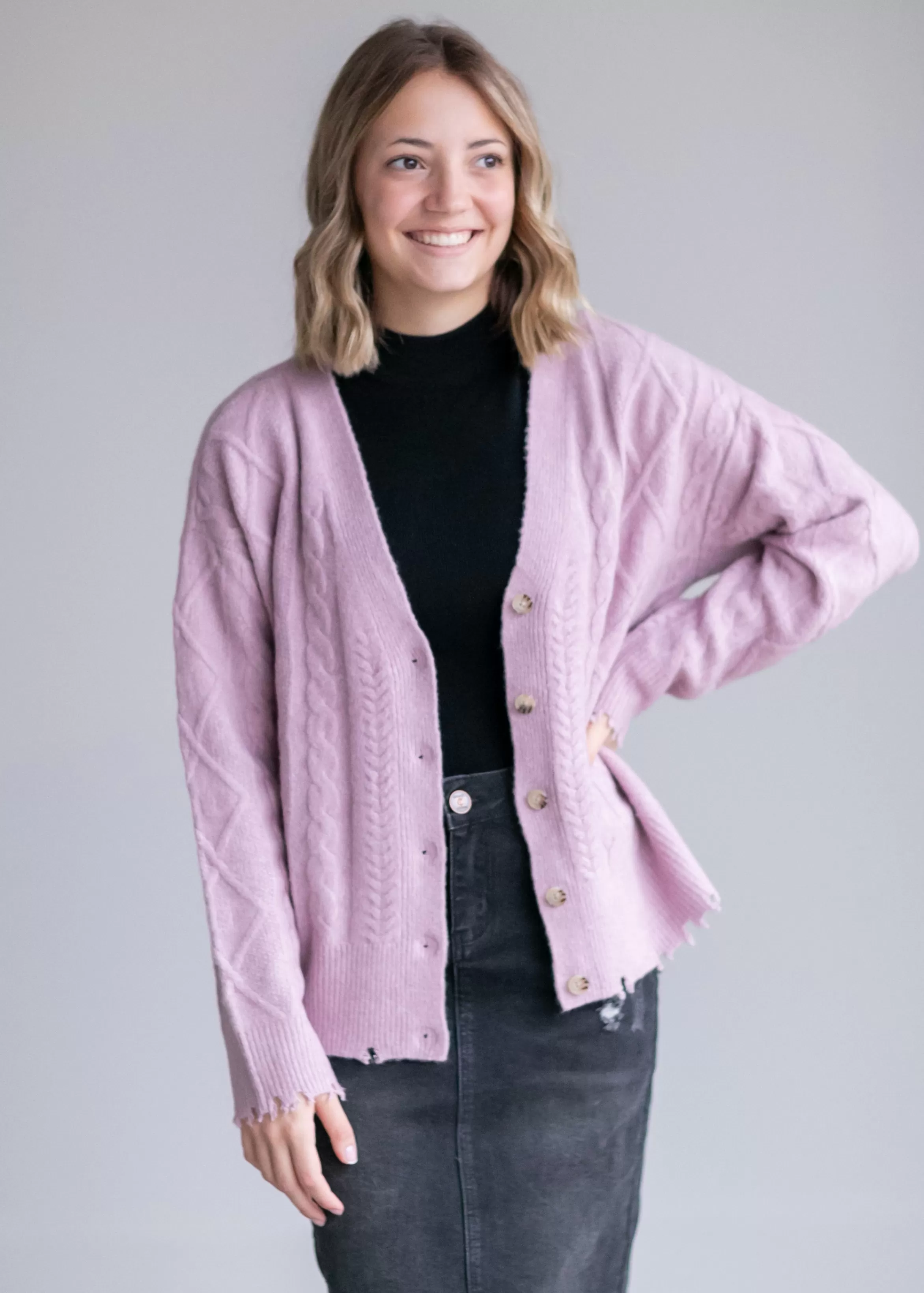 Lucky Brand Open Front V-Neck Cable Cardigan Discount