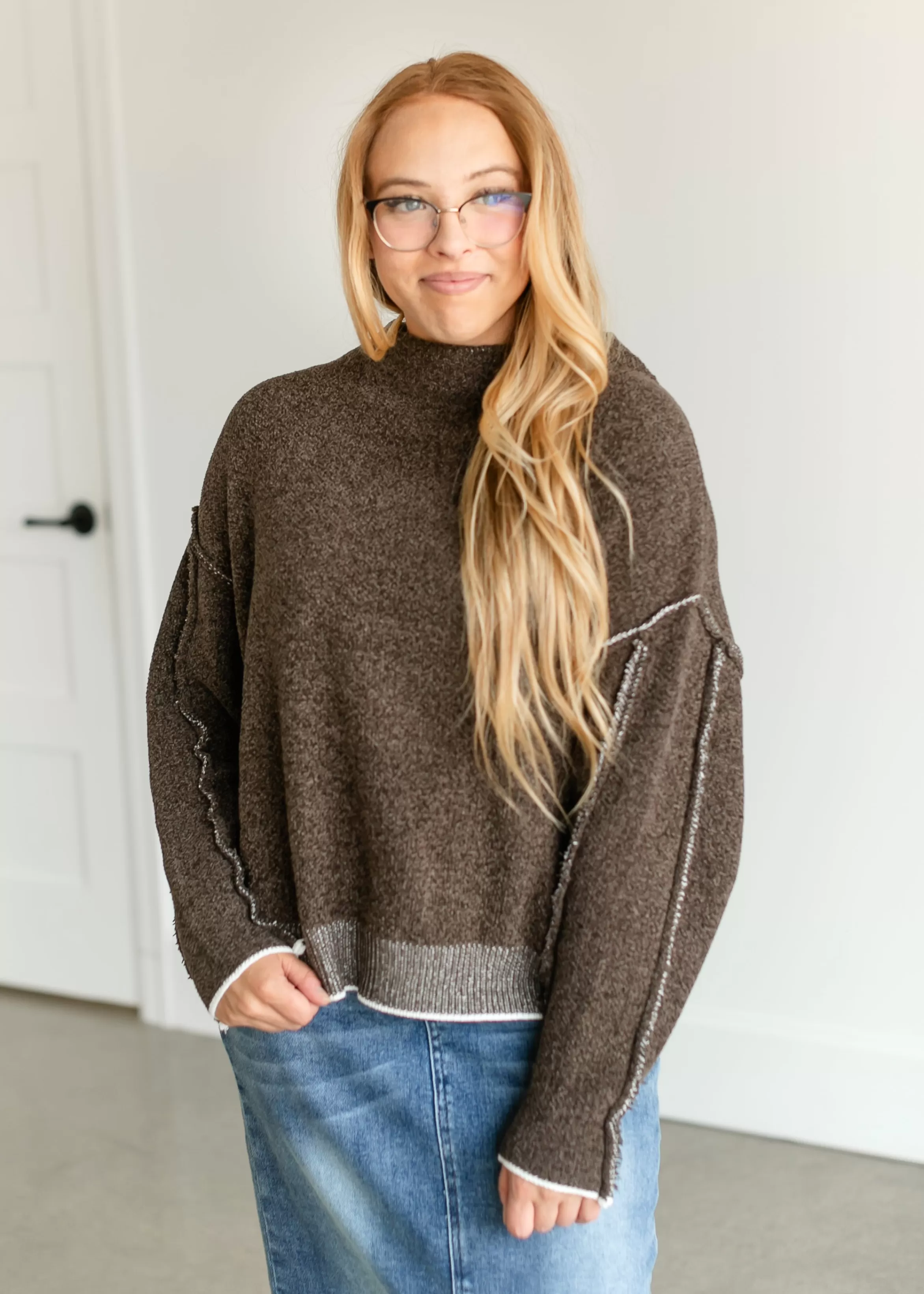 Zenana Raw Edge Long Sleeve Sweater Best