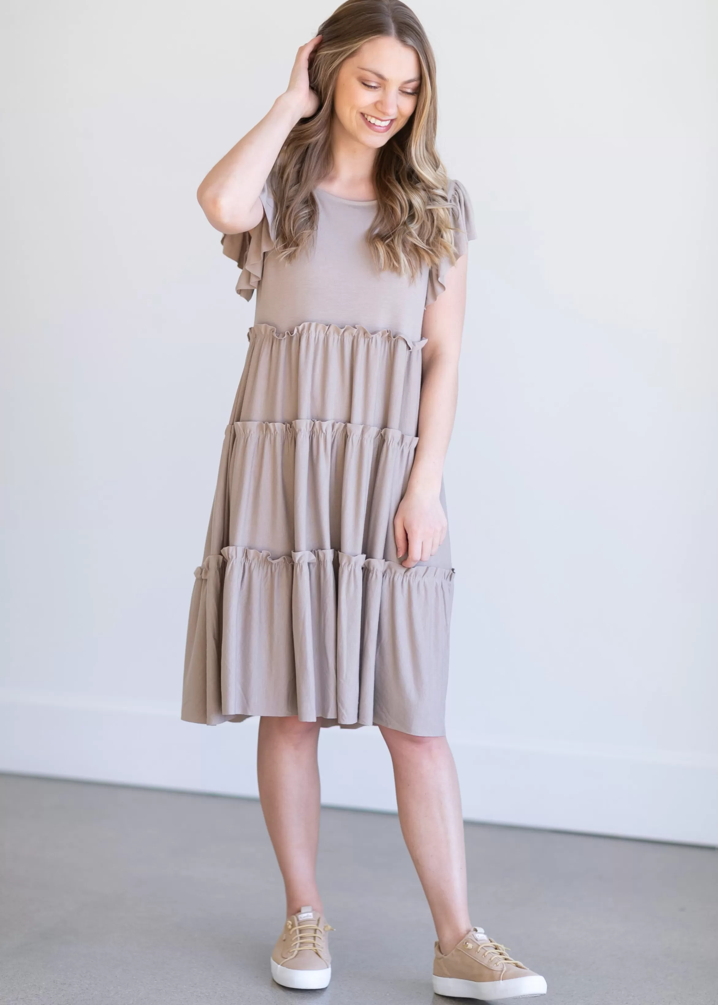 Zenana Ruffle Sleeve Tiered Midi Dress Flash Sale