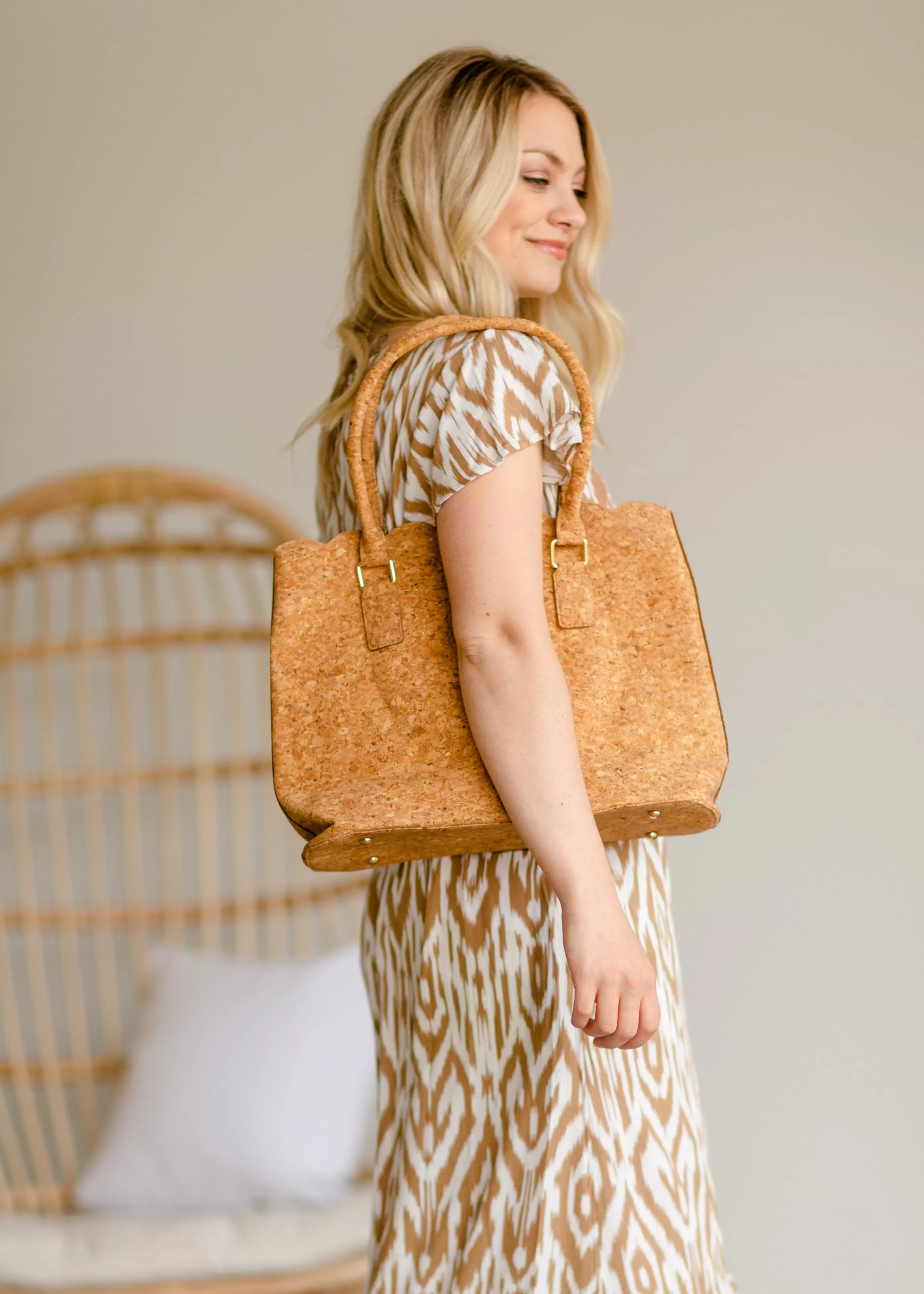 NNK Creations Scalloped Top Cork Tote Purse- Final Sale New