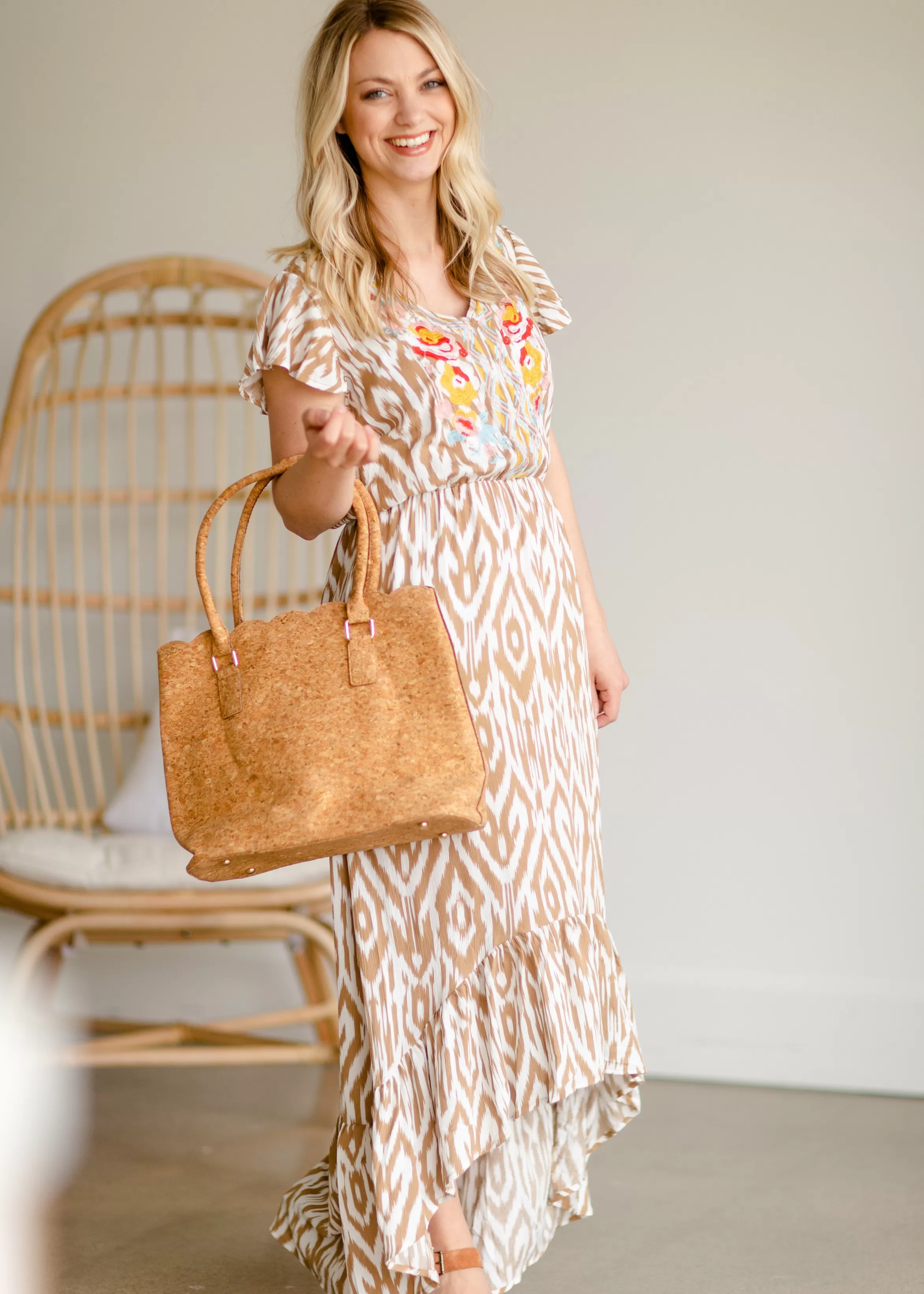 NNK Creations Scalloped Top Cork Tote Purse- Final Sale New