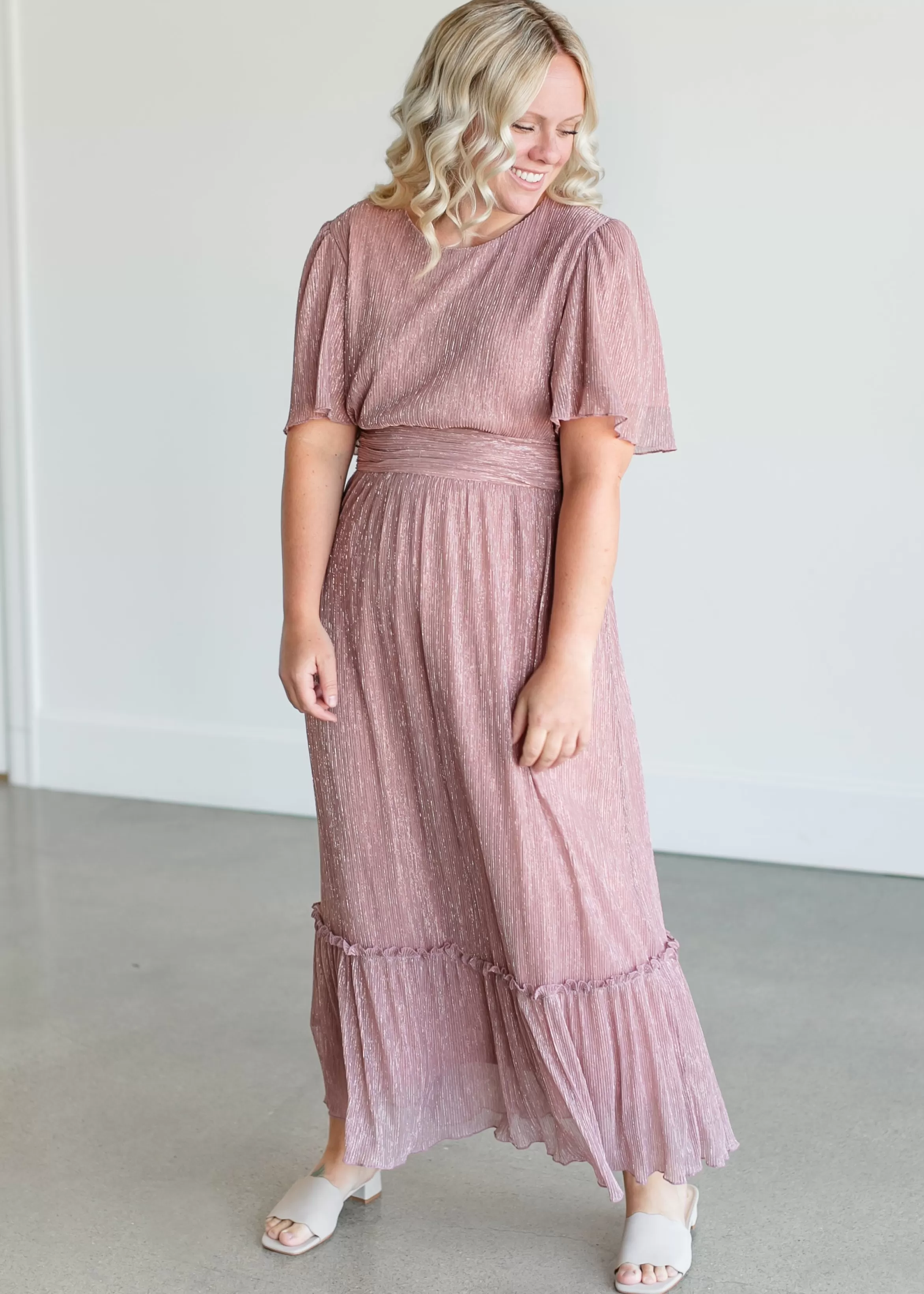 Tea N Rose Shimmery Crinkle Maxi Dress Store