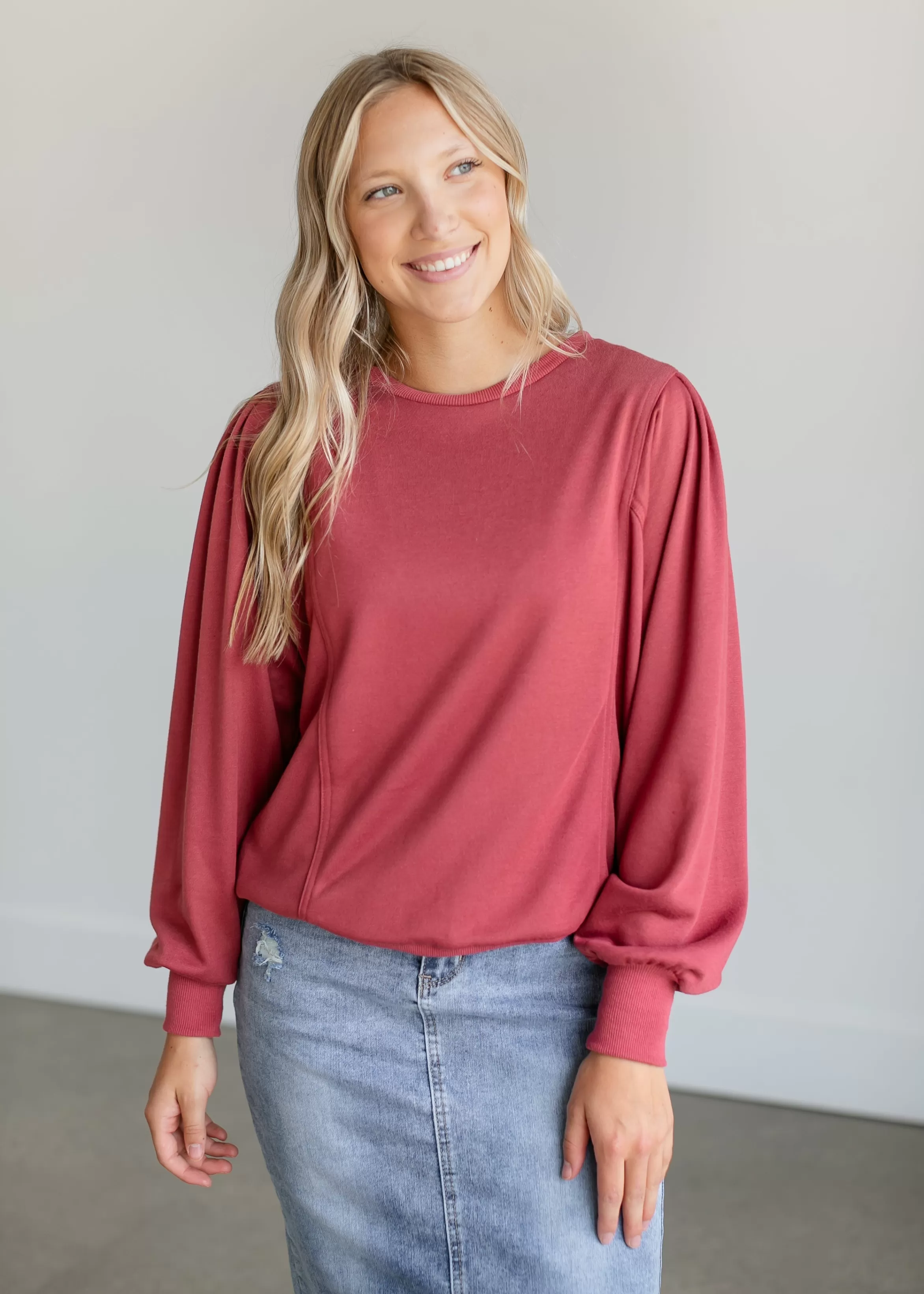 Staccato Shoulder Pintuck Crewneck Sweatshirt Store