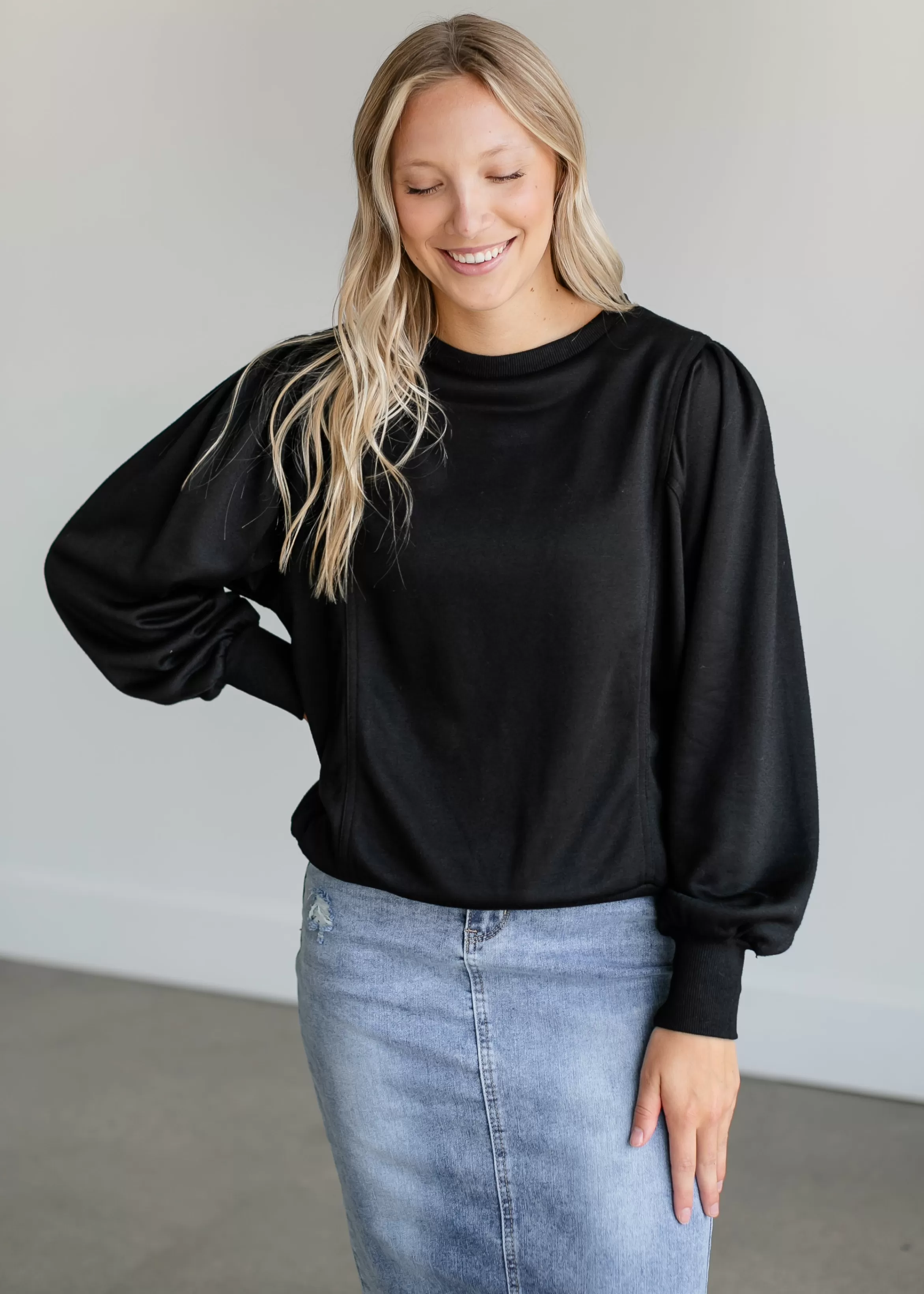 Staccato Shoulder Pintuck Crewneck Sweatshirt Store