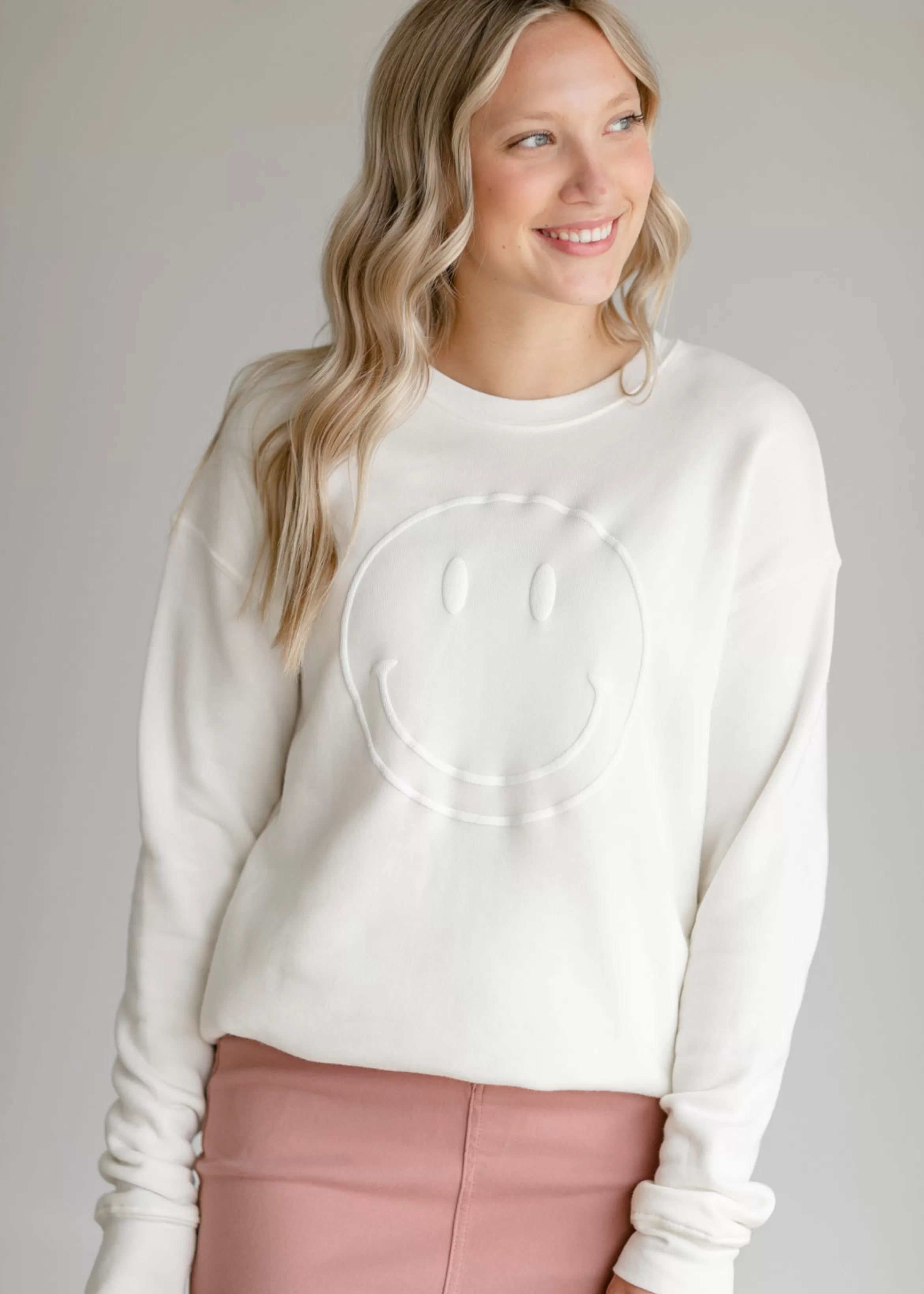 Oat Collective Smiley Face Puff Print Crewneck Sweatshirt Cheap