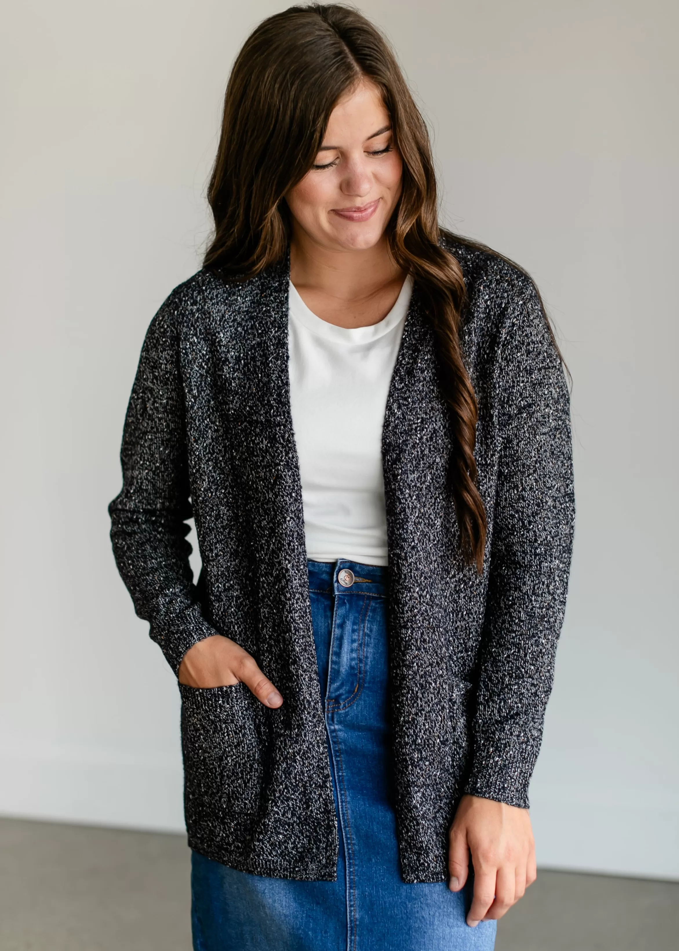 Staccato Speckled Knit Open Front Cardigan Fashion