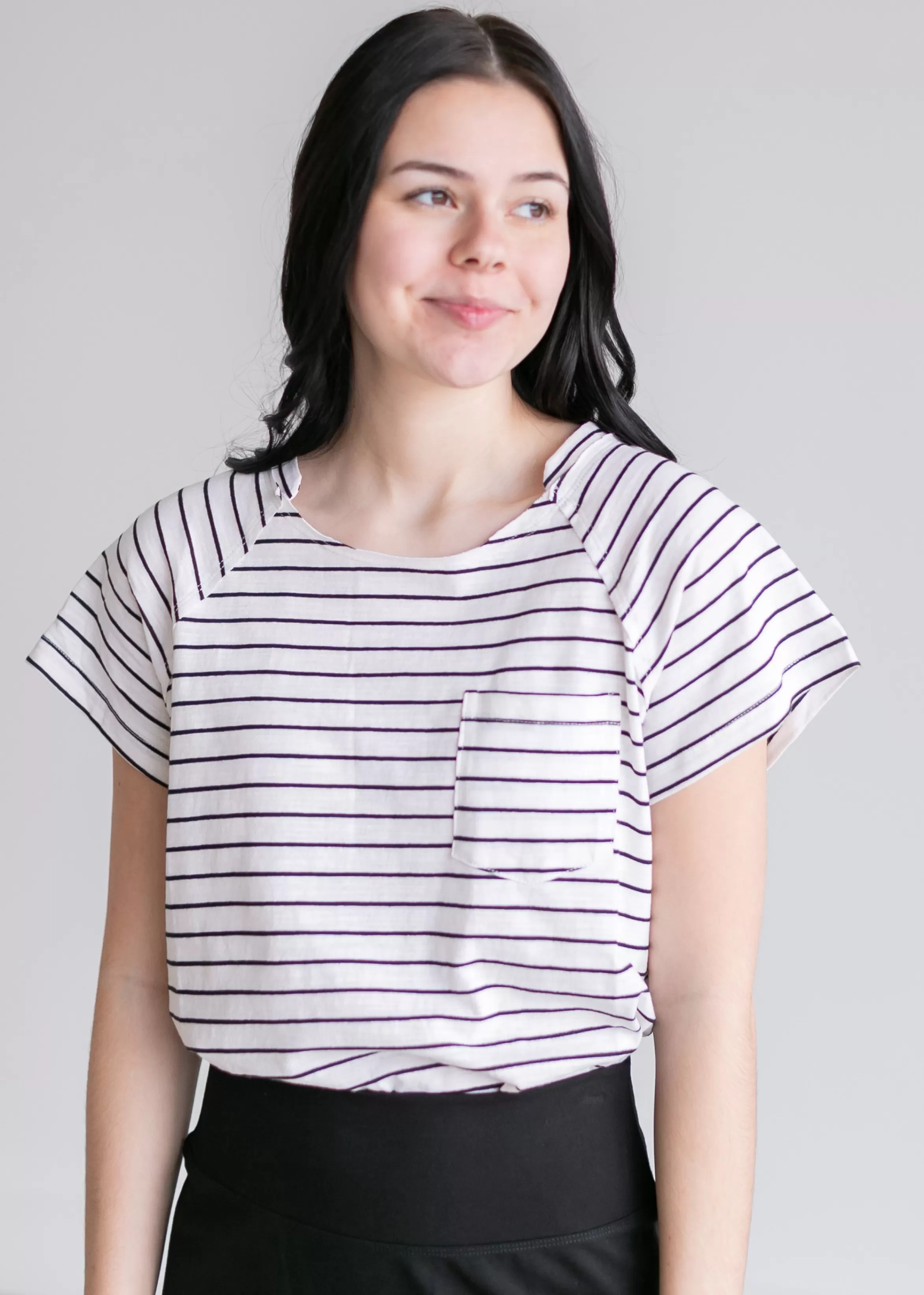 Doe & Rae Striped Short Sleeve Crewneck Top Store