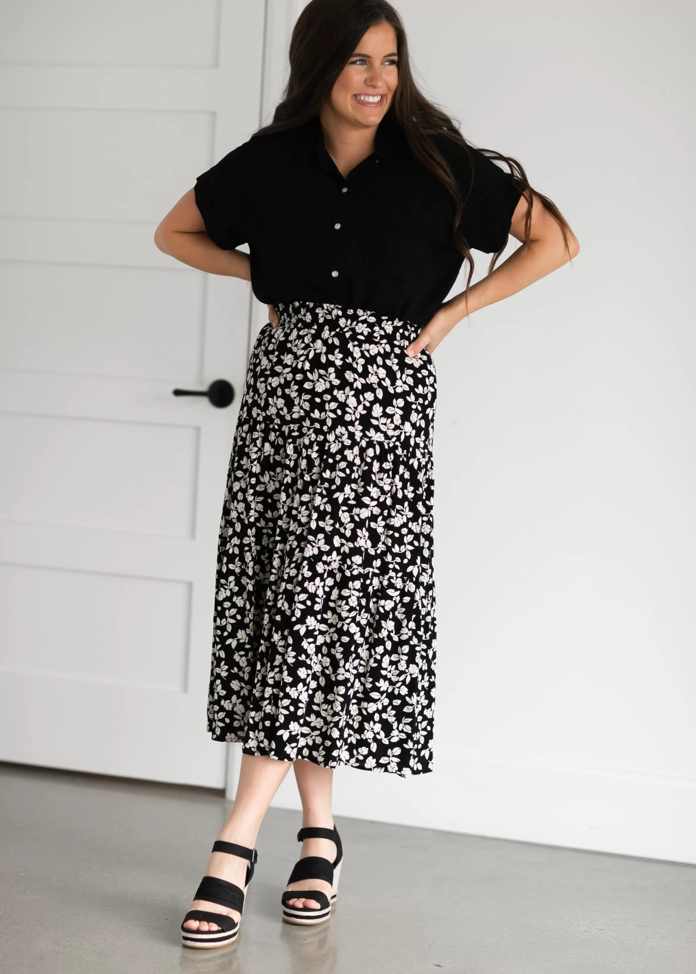 Be Cool Tiered Lined Floral Print Maxi Skirt Store