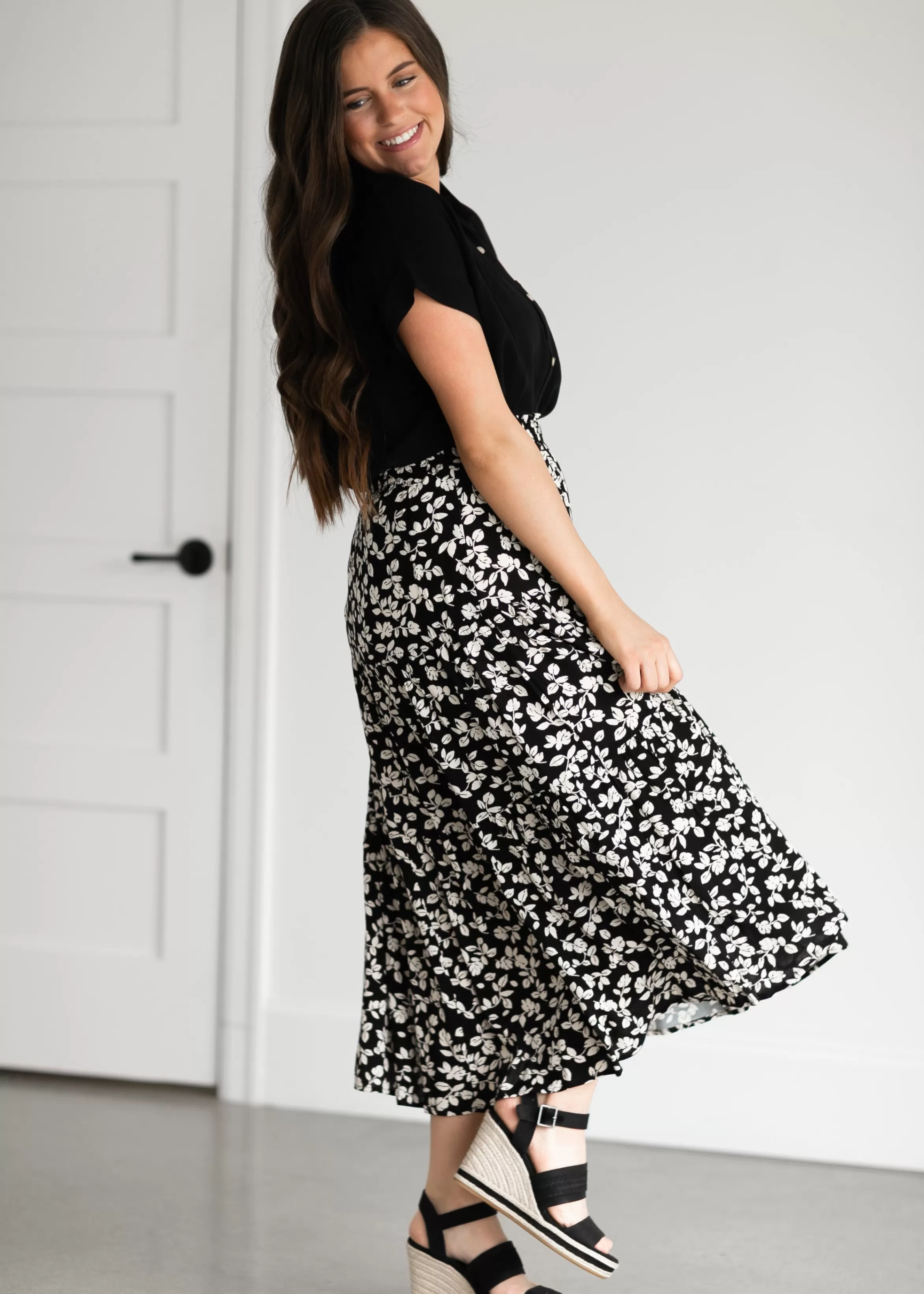 Be Cool Tiered Lined Floral Print Maxi Skirt Store