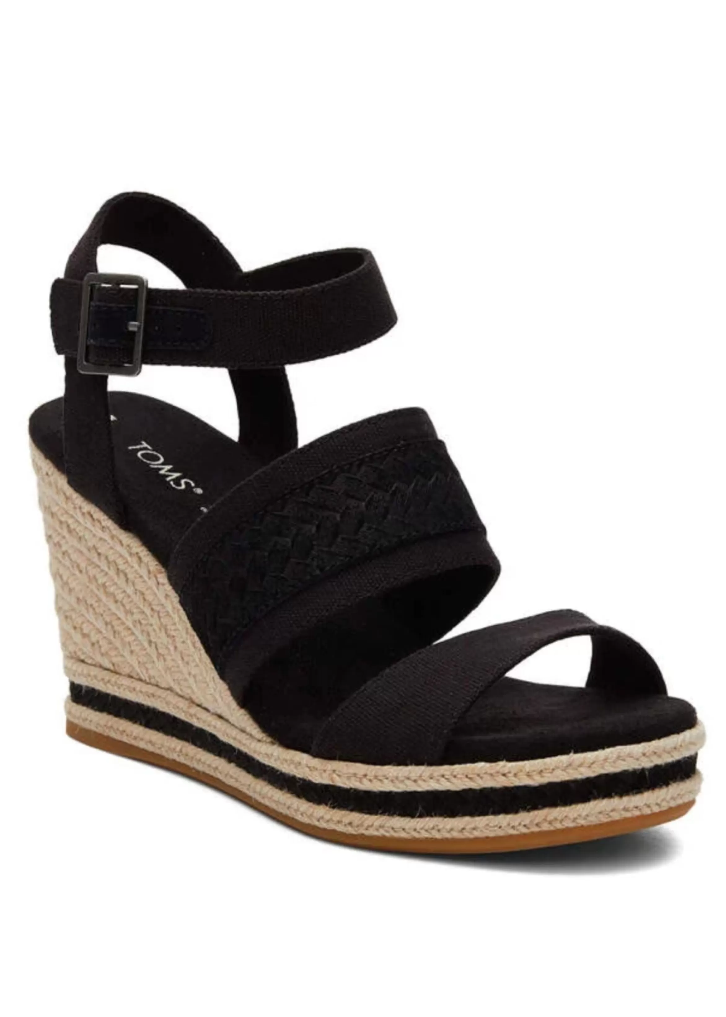 TOMS® Madelyn Black Canvas Wedge Sandal New